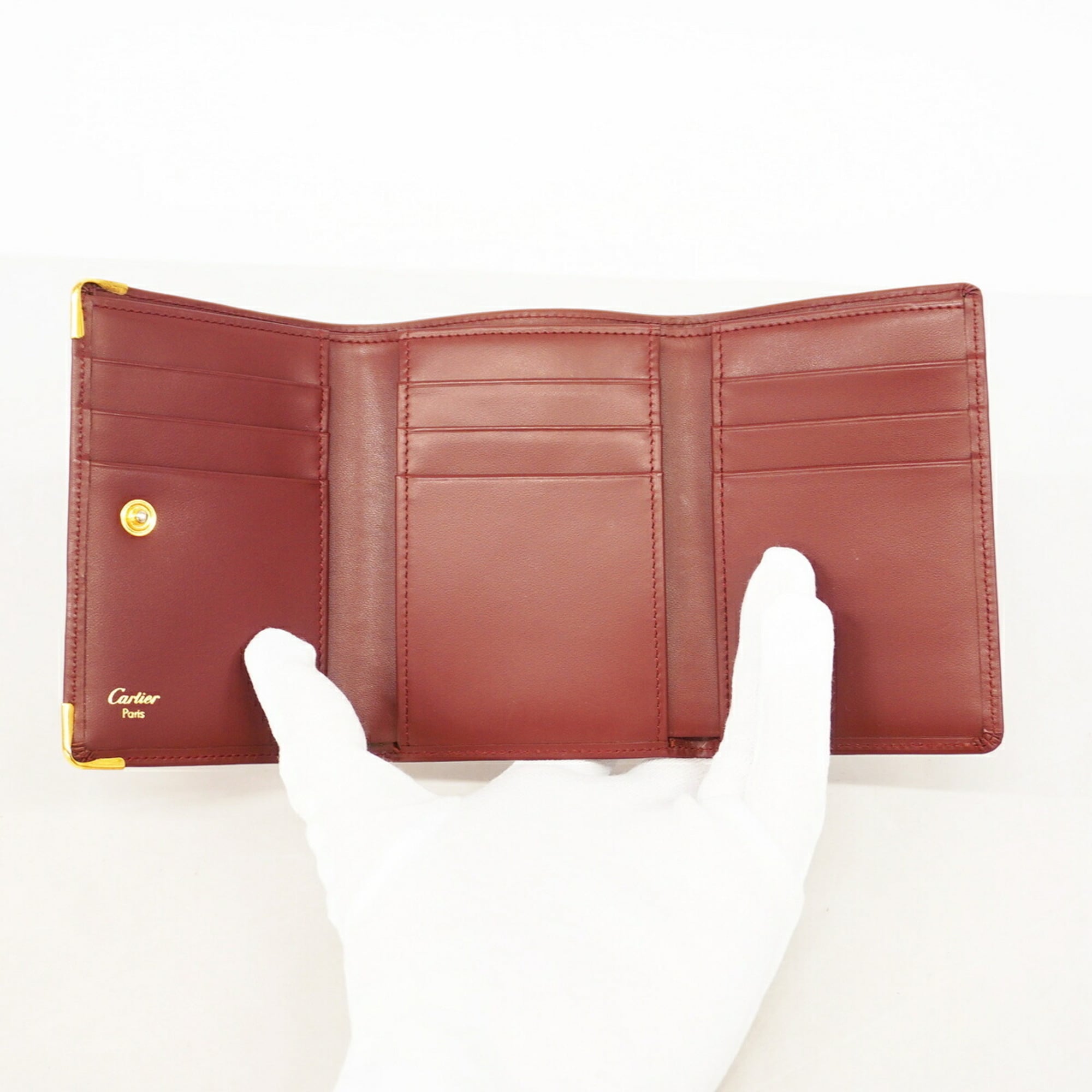 Cartier Bordeaux Leather Wallet (Tri-Fold) (Pre-Owned)
