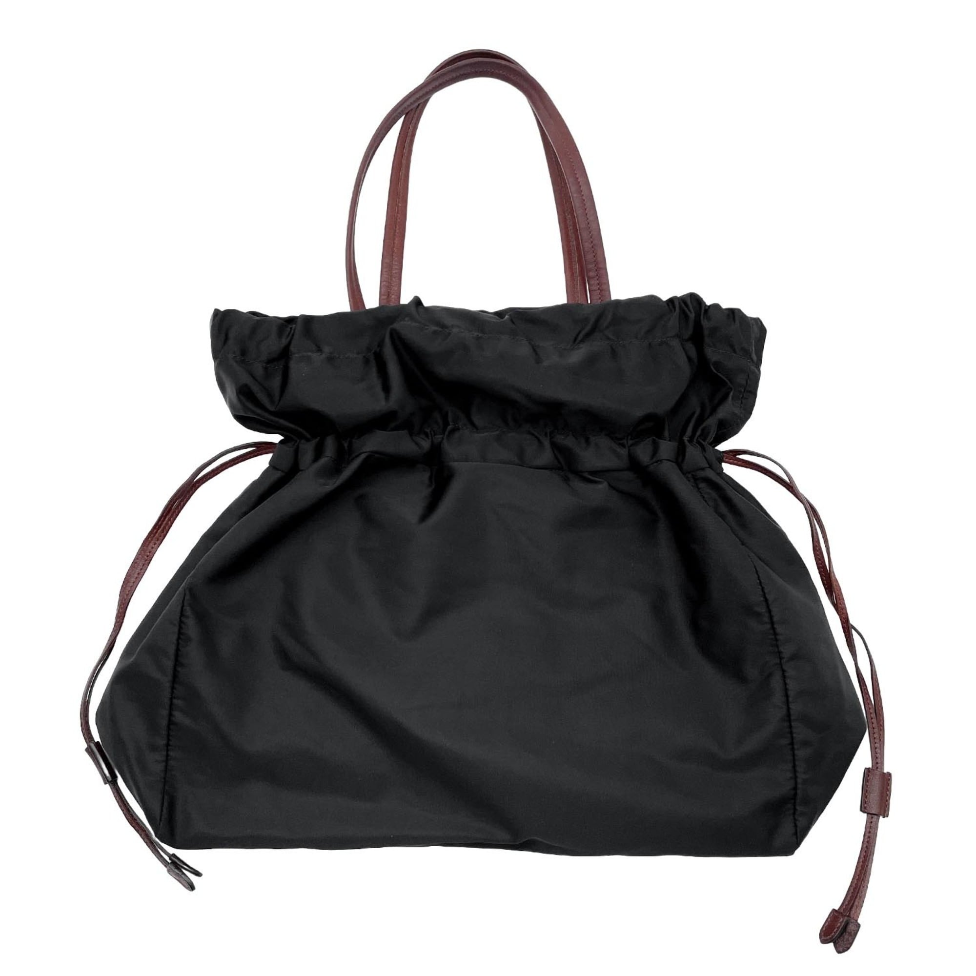 Prada Black Brown Nylon Leather Tote Bag (Pre-Owned)