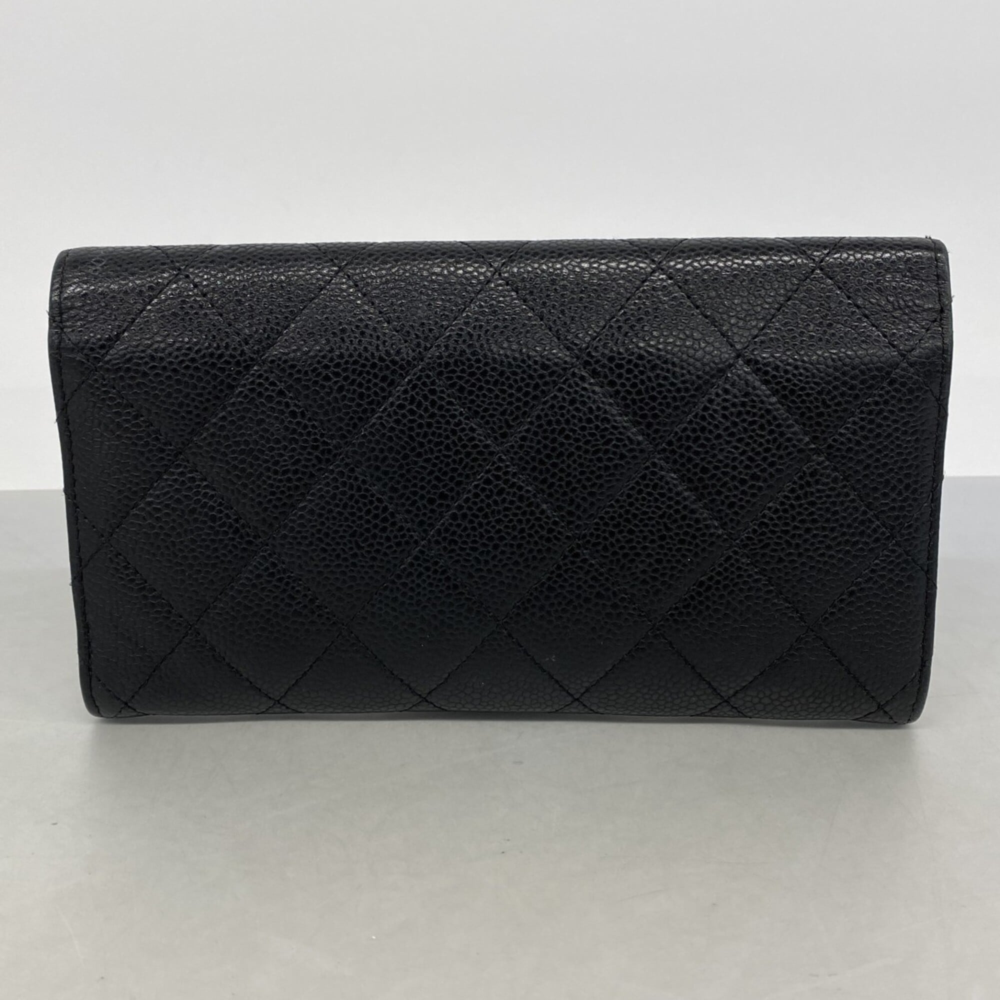 Chanel Black Grained Calfskin Long Wallet (Bi-Fold) (Pre-Owned)