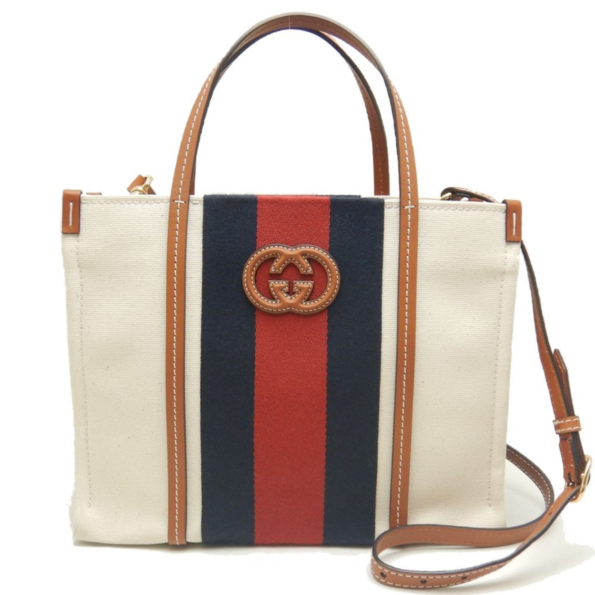 Gucci Brown Ivory Canvas Tote Bag (Pre-Owned)