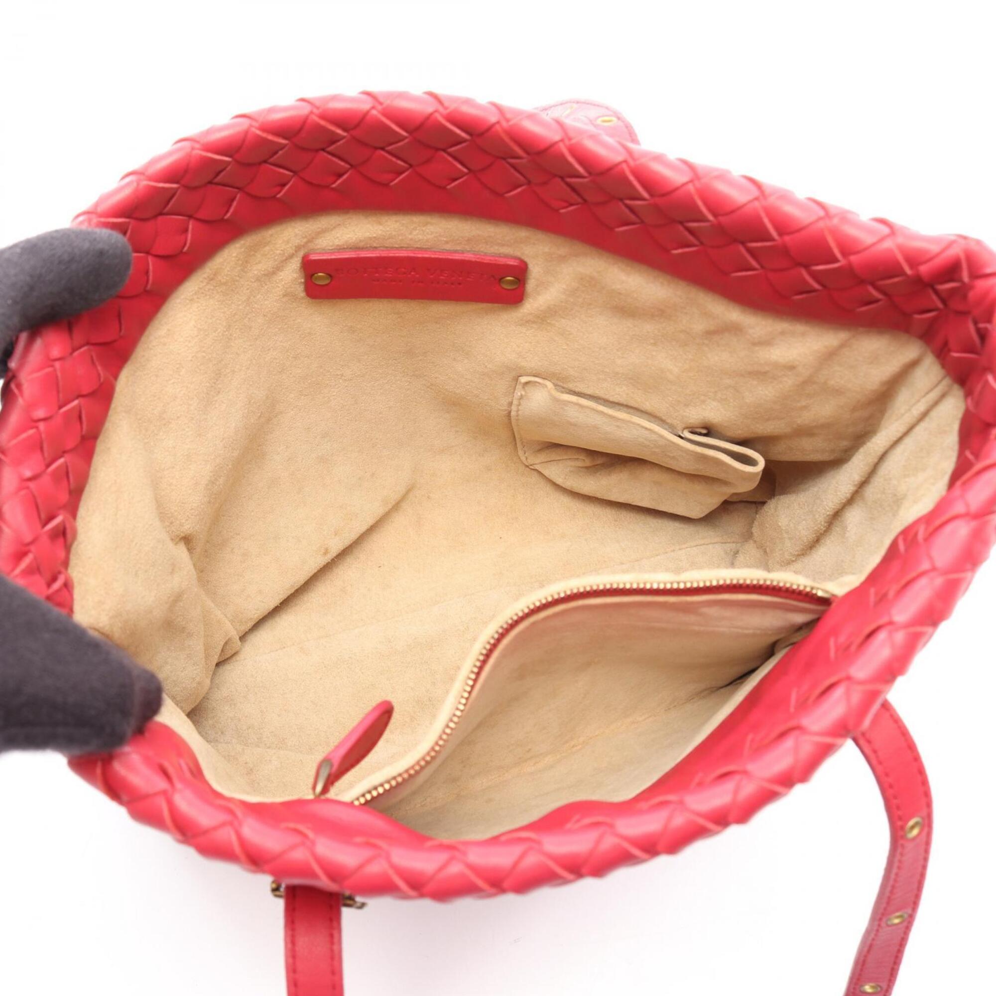 Bottega Veneta Red Color Leather Handbag Tote Bag (Pre-Owned)
