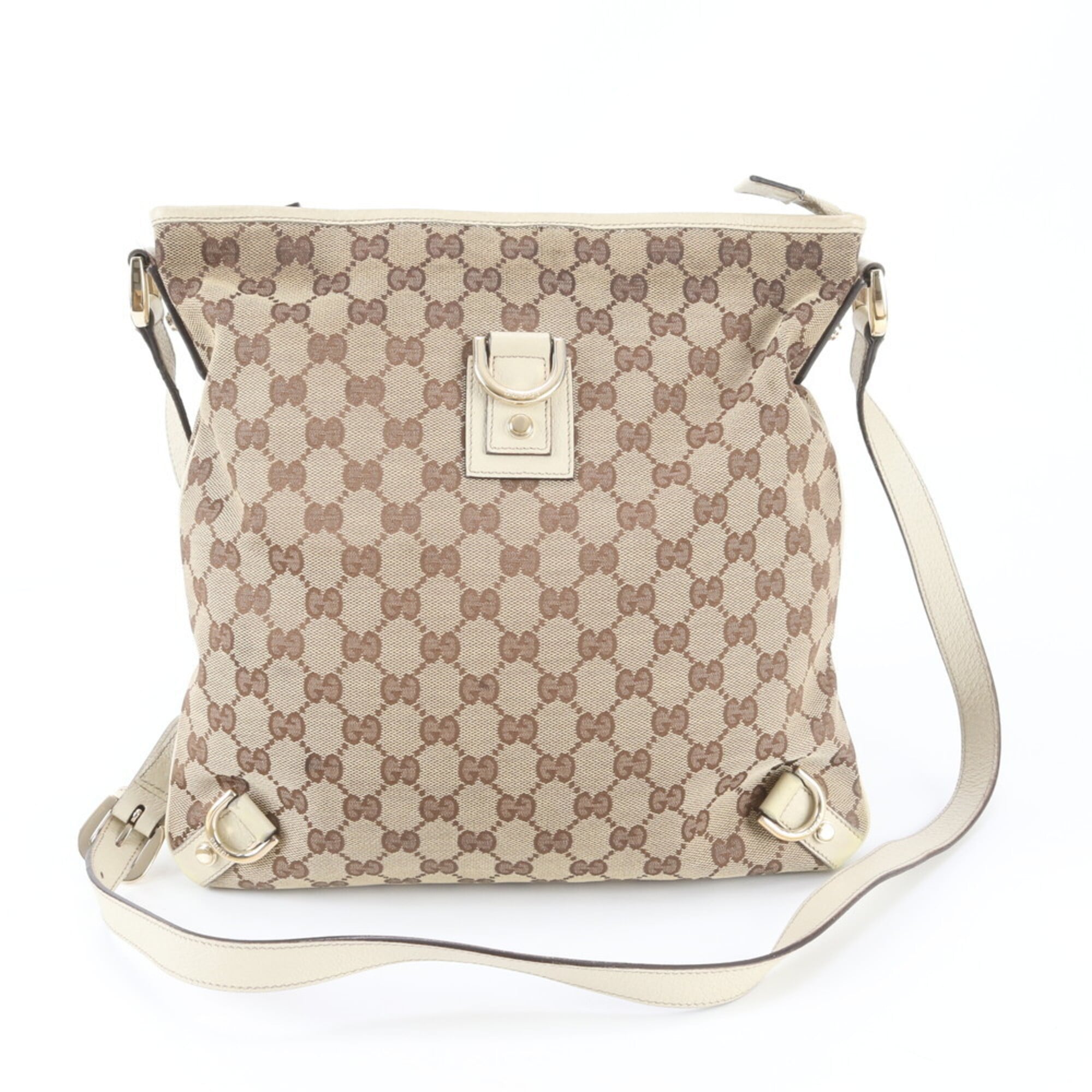 Gucci Beige Ivory Leather Canvas Handbag Shoulder Bag Tote Bag (Pre-Owned)