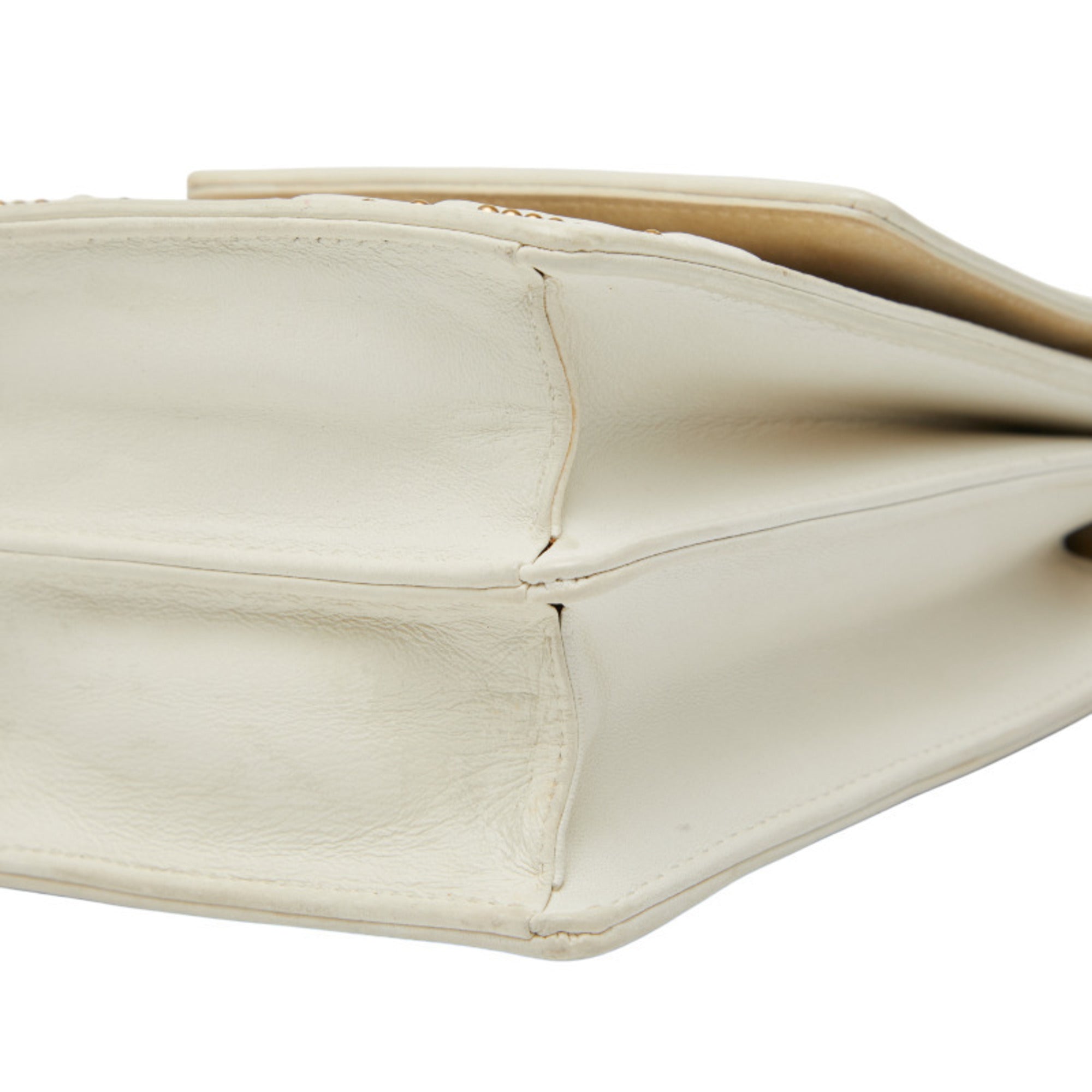 Christian Dior Gold Ivory White Leather Shoulder Bag (Pre-Owned)