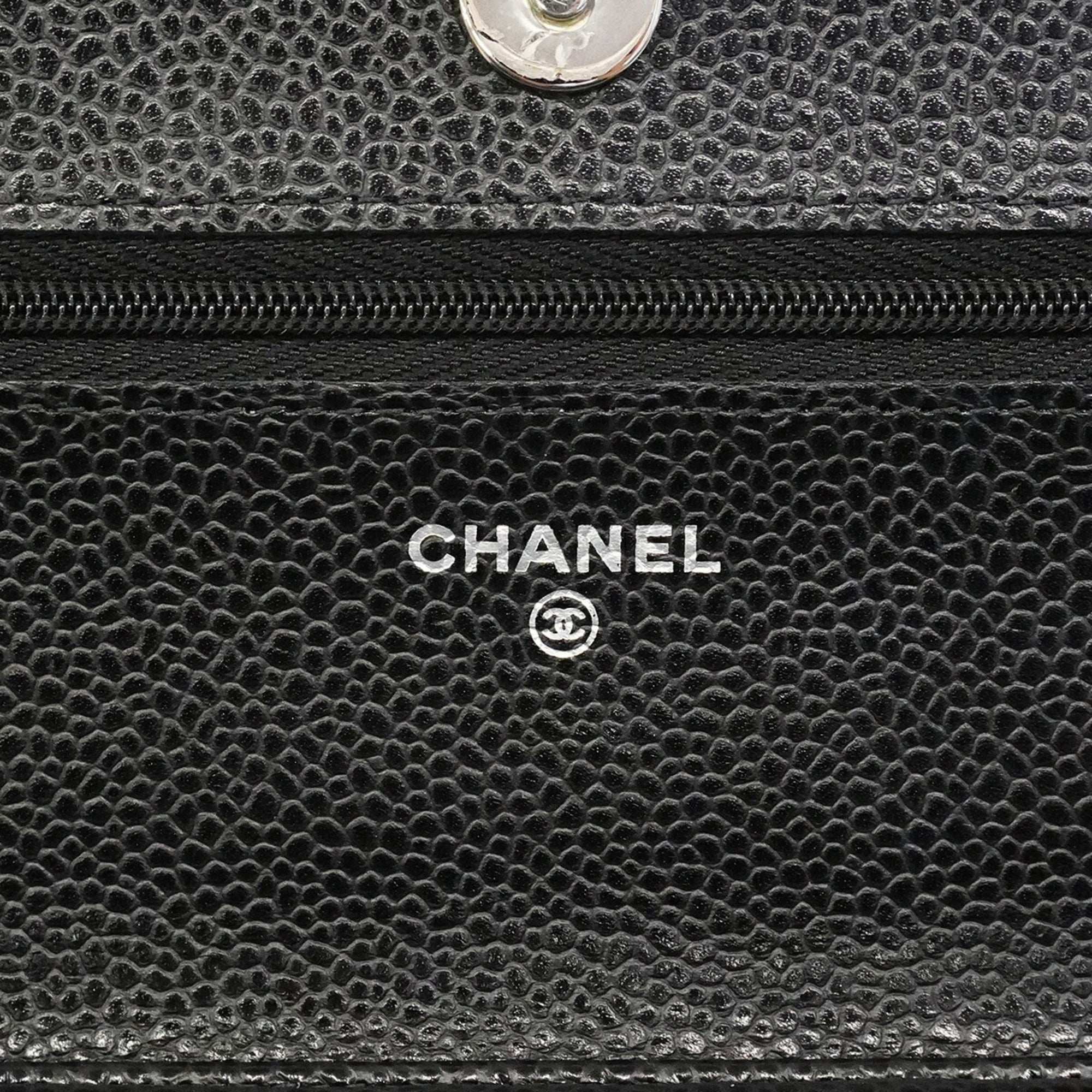 Chanel Black Grained Calfskin Chain/Shoulder Wallet (Pre-Owned)