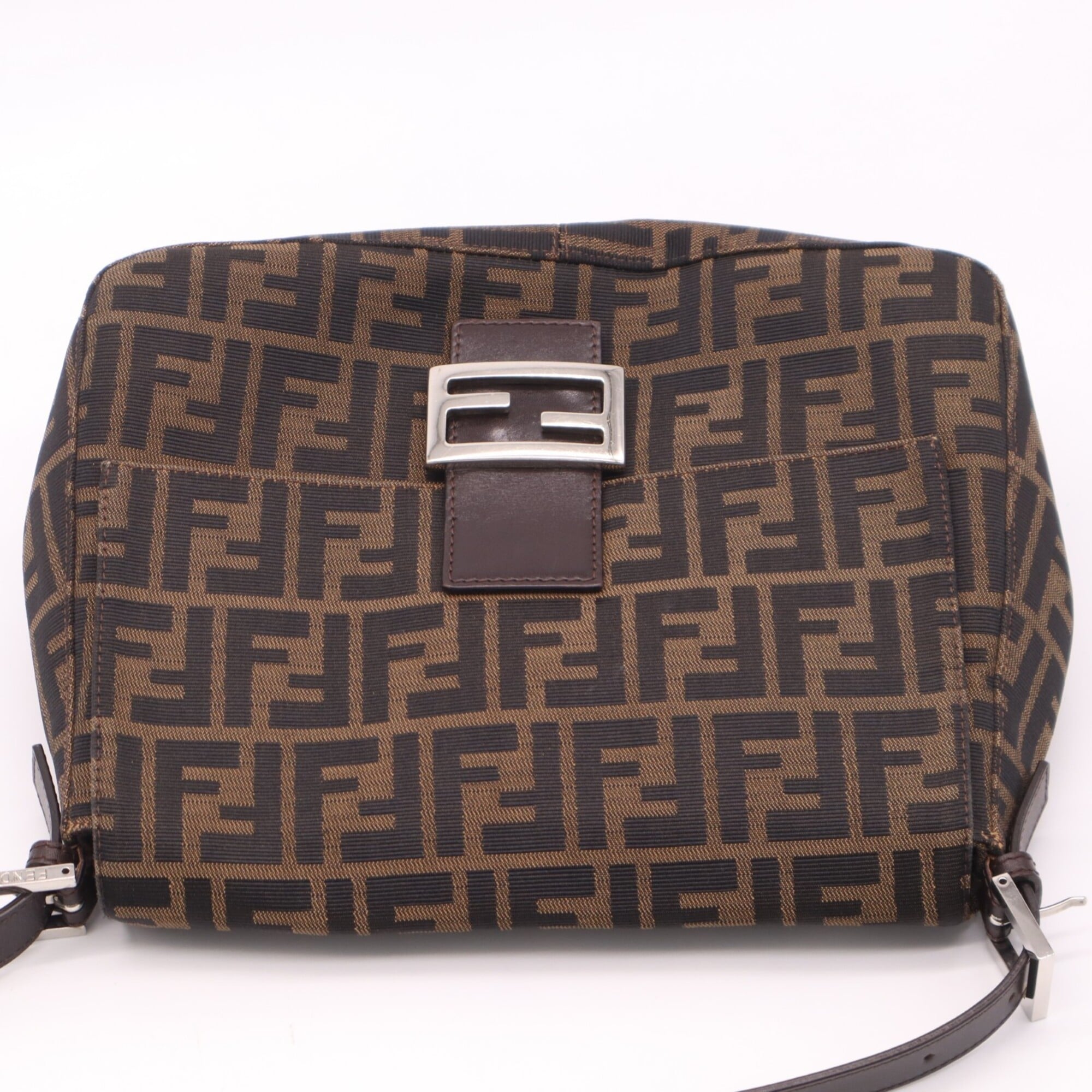 Fendi Zucca Beige Brown Zucca Leather Shoulder Bag (Pre-Owned)