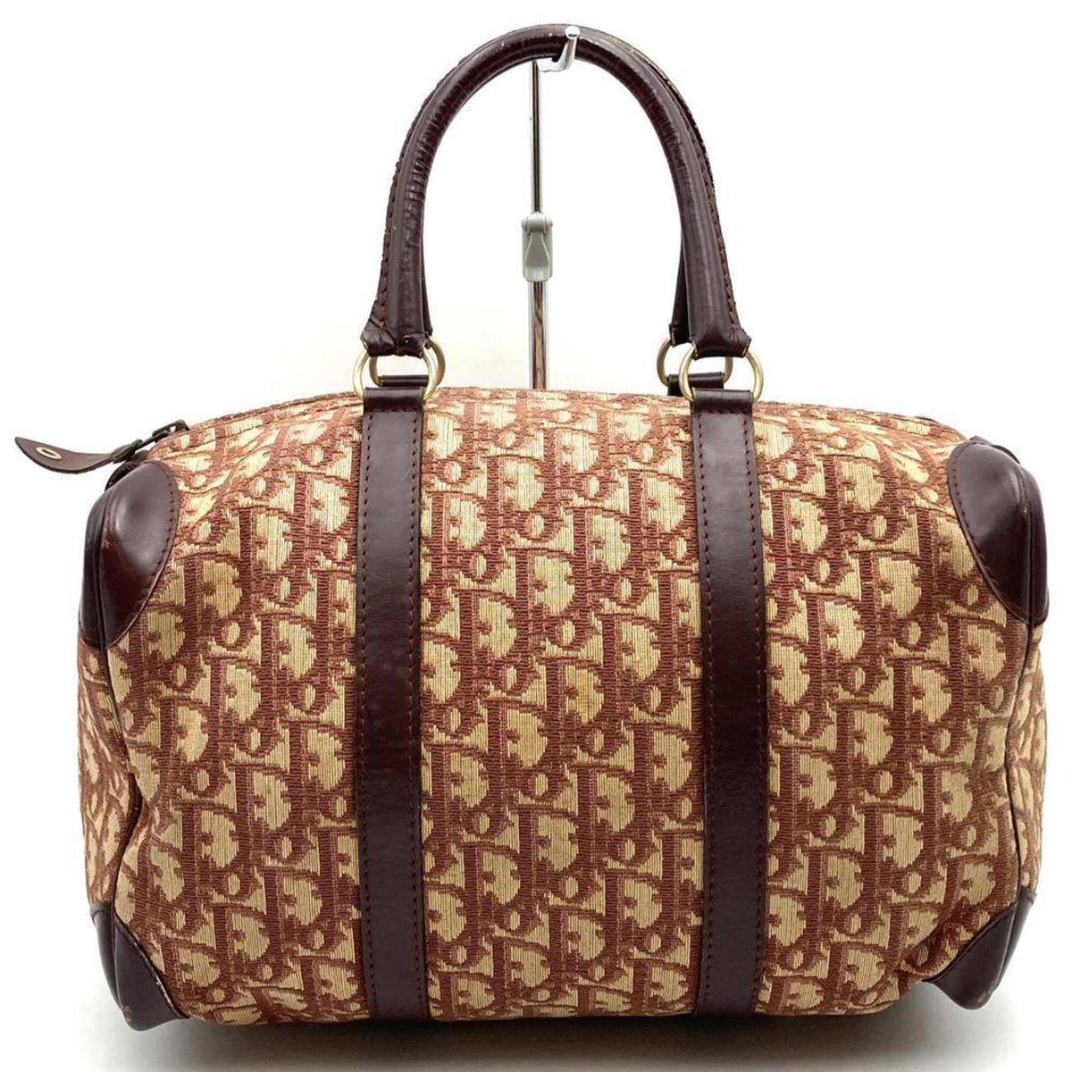 Christian Dior Red Color Wine Trotter Canvas Leather Boston Bag (Pre-Owned)