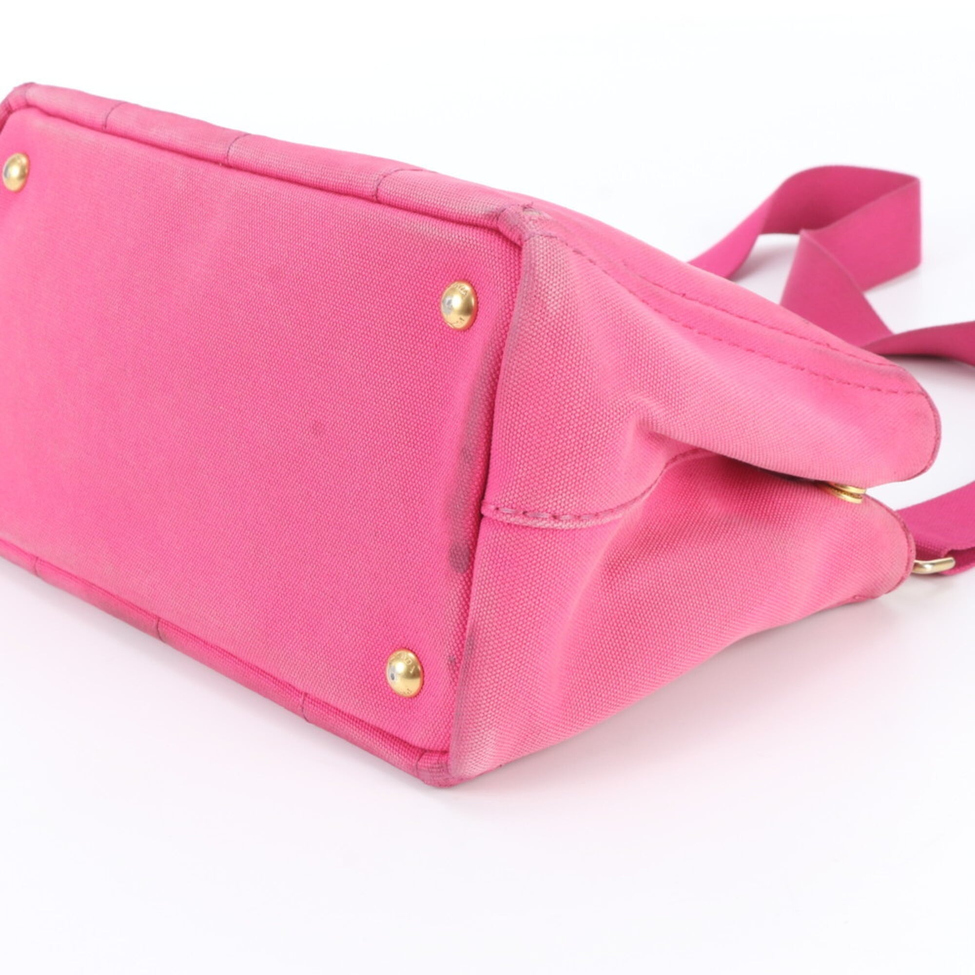 Prada Pink Leather Canvas Handbag Shoulder Bag Tote Bag (Pre-Owned)