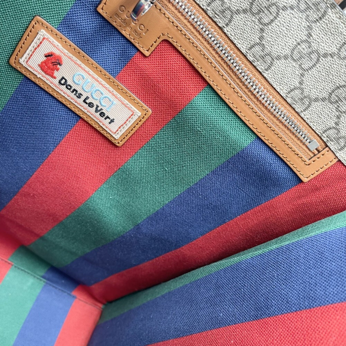 Gucci Beige Blue Pvc Coated Canvas Leather Handbag Shoulder Bag Tote Bag (Pre-Owned)