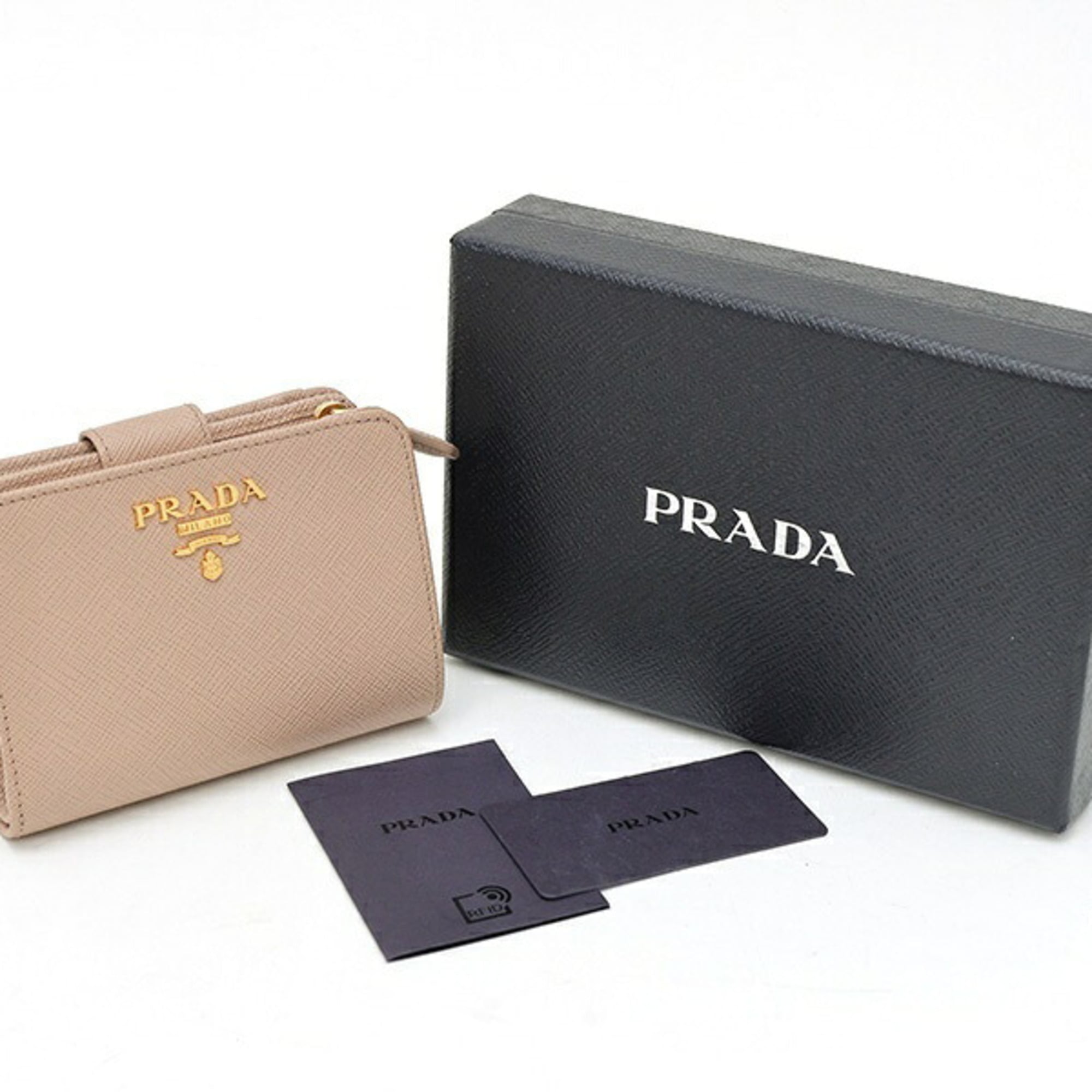 Prada Pink Beige Saffiano Triangle Leather Wallet (Bi-Fold) (Pre-Owned)