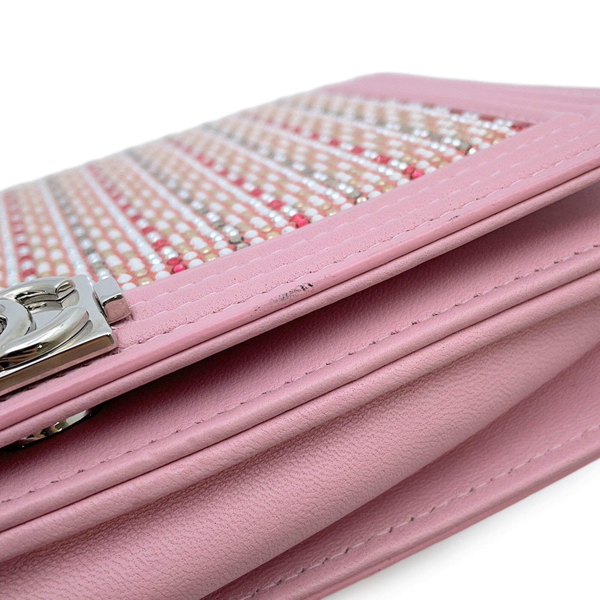 Chanel Pink Leather Rhinestone Chain/Shoulder Wallet (Pre-Owned)