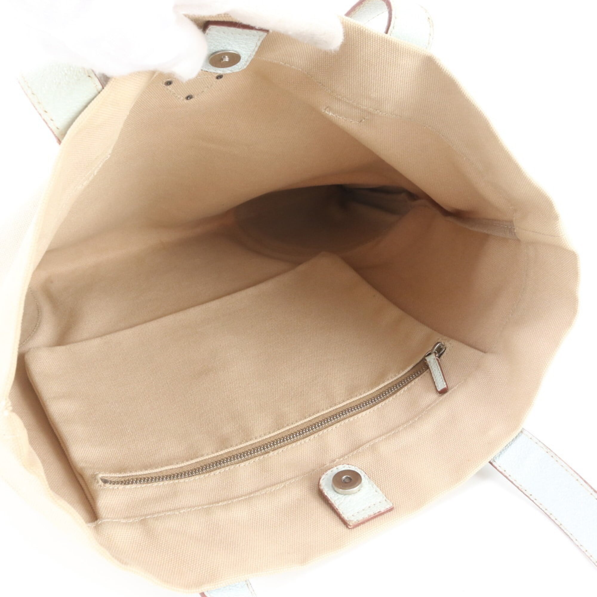 Prada Beige Blue Leather Canvas Handbag Tote Bag (Pre-Owned)