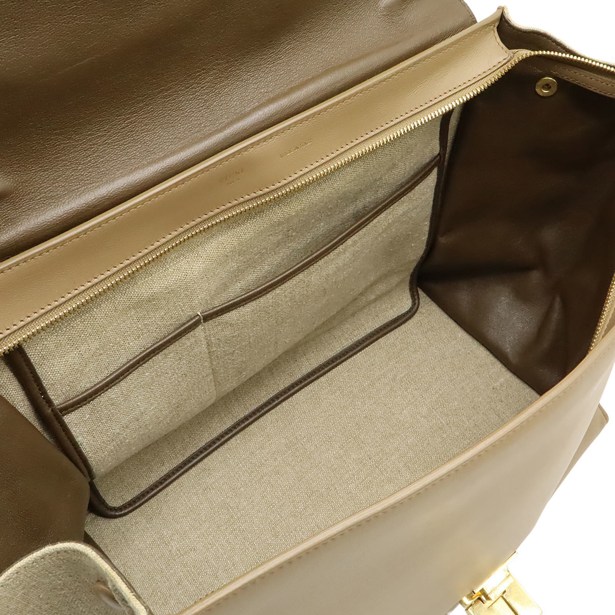 Celine Beige Gray Leather Canvas Handbag Shoulder Bag (Pre-Owned)