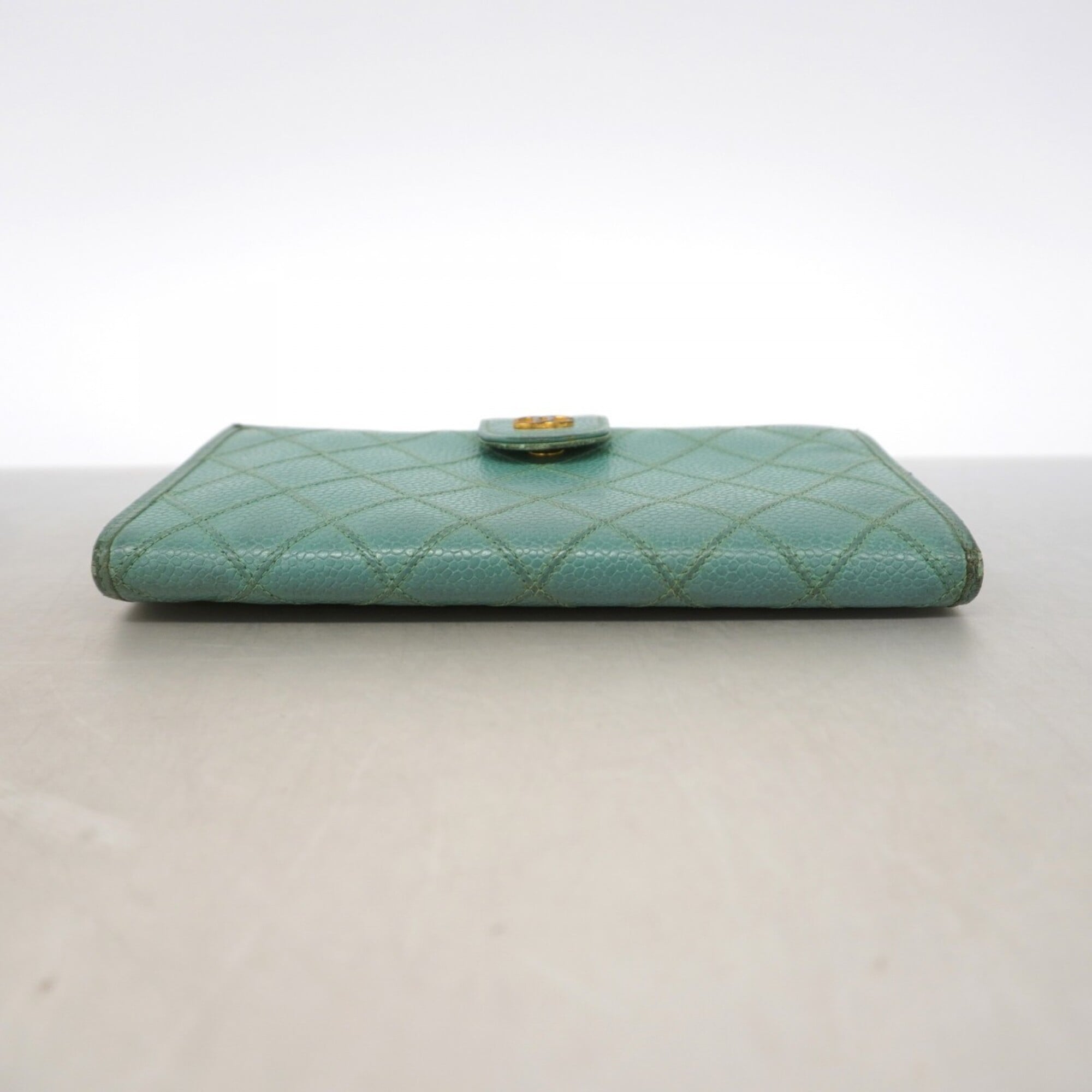 Chanel Green Grained Calfskin Long Wallet (Bi-Fold) (Pre-Owned)