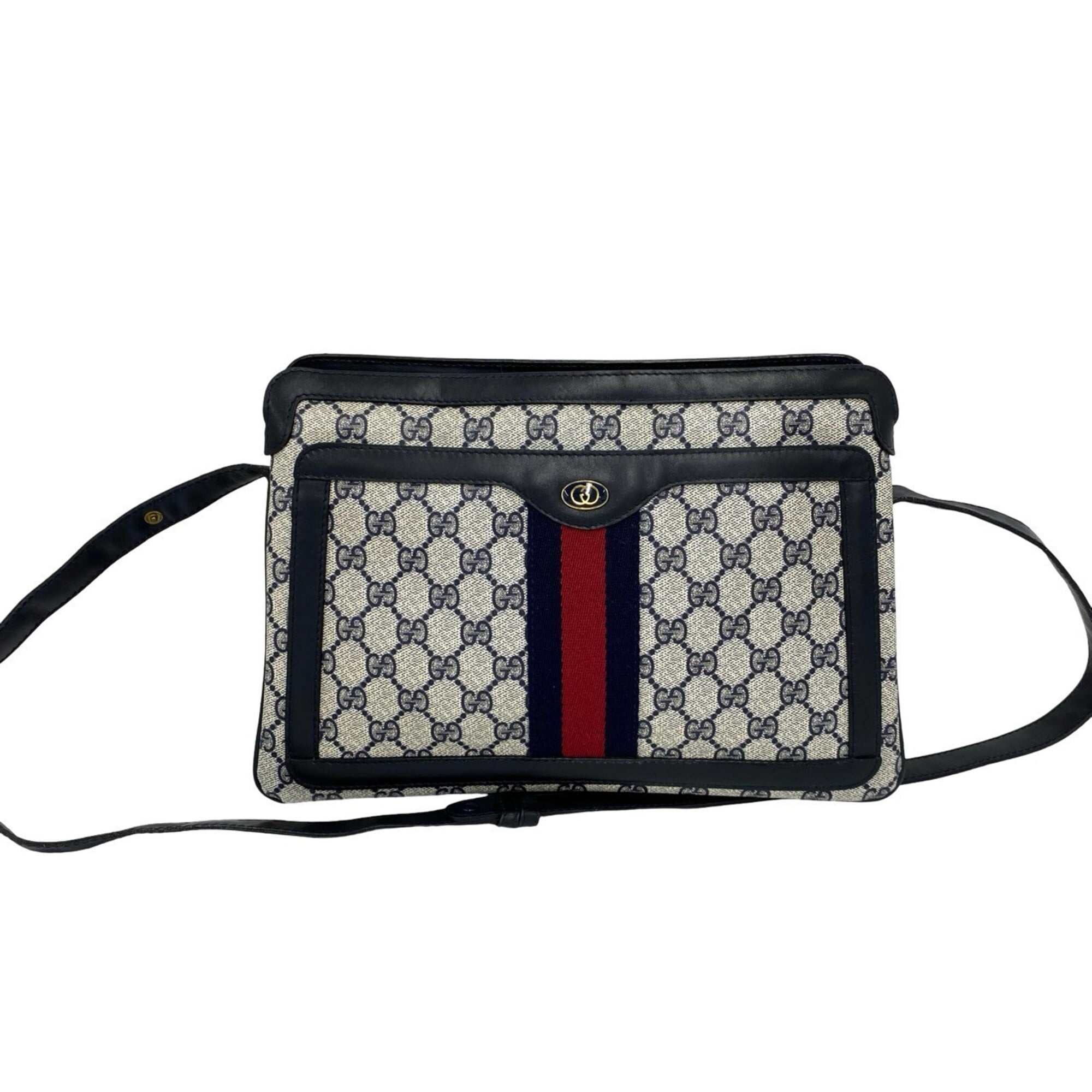 Gucci Navy Red Color Leather Pvc Shoulder Bag (Pre-Owned)