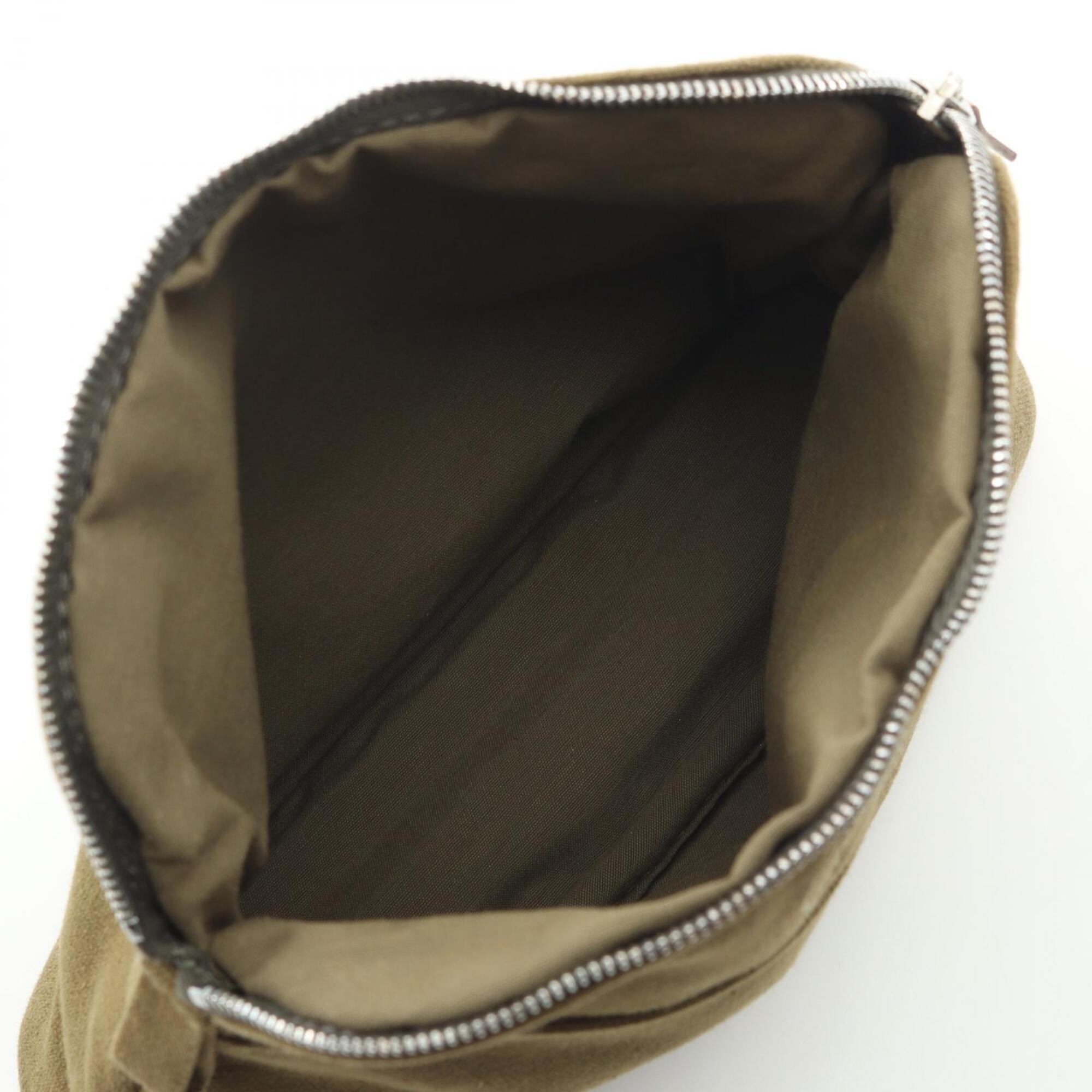 Hermes Khaki Canvas Leather Pouch (Pre-Owned)