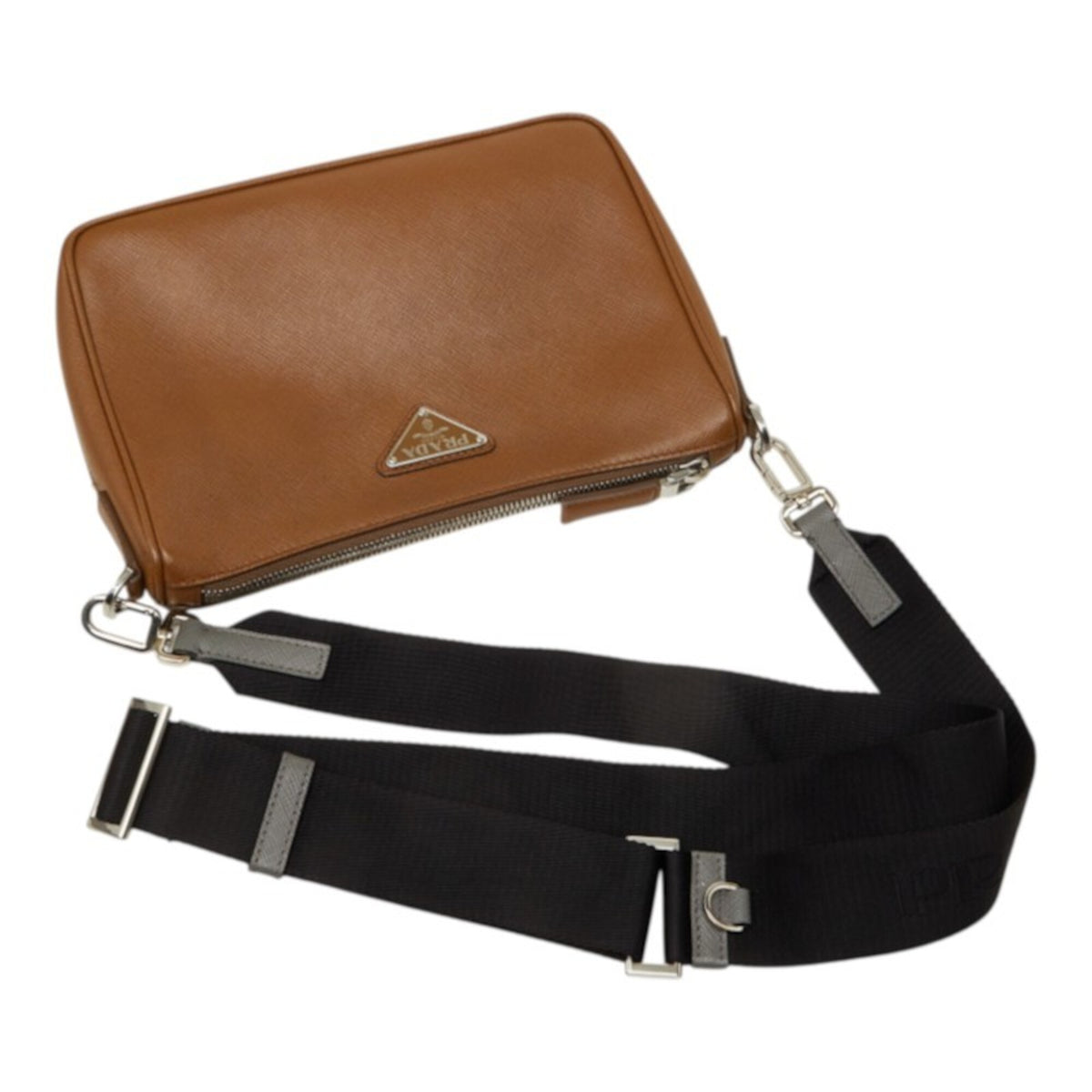 Prada Saffiano Brown Leather Shoulder Bag (Pre-Owned)