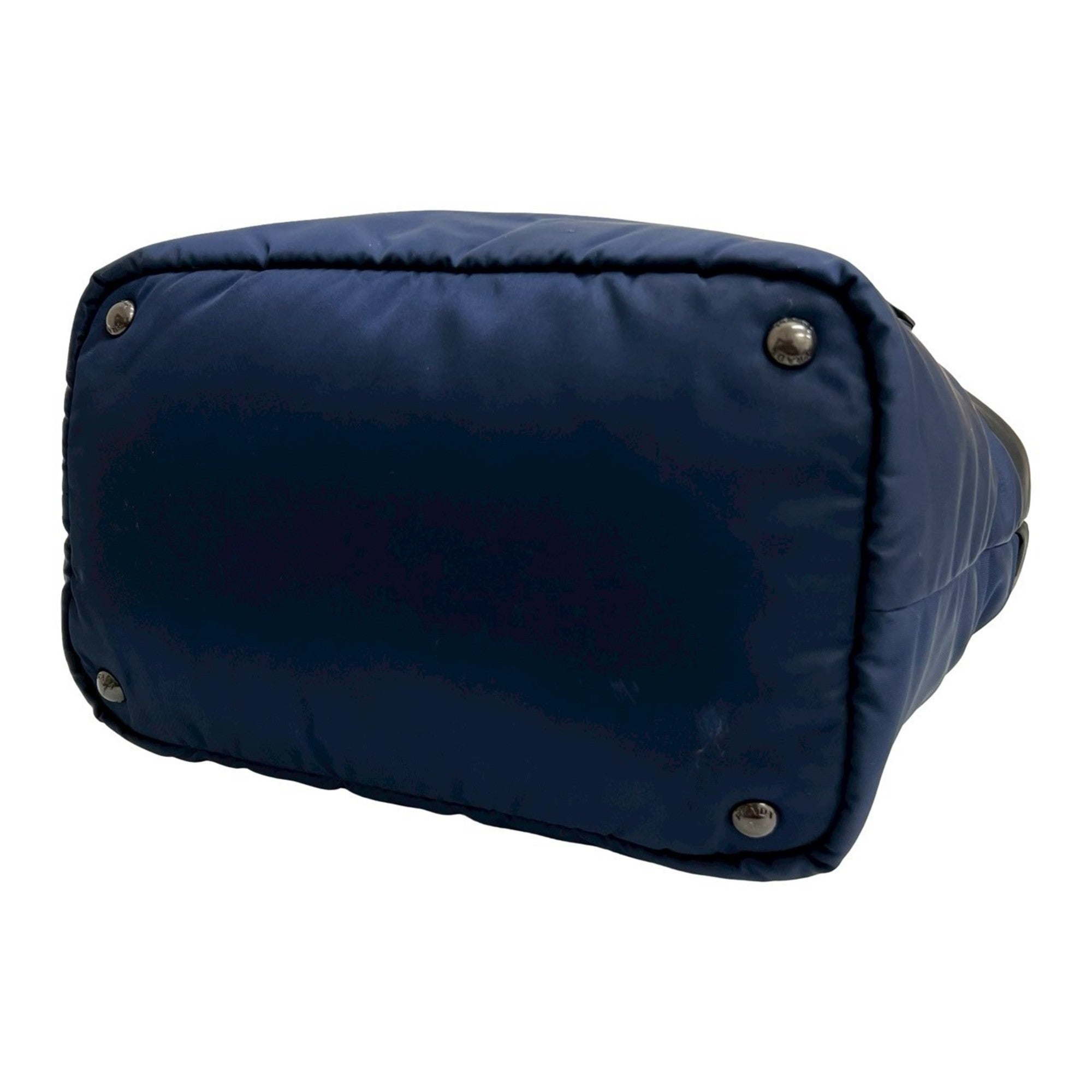 Prada Black Navy Nylon Leather Handbag Shoulder Bag Tote Bag (Pre-Owned)