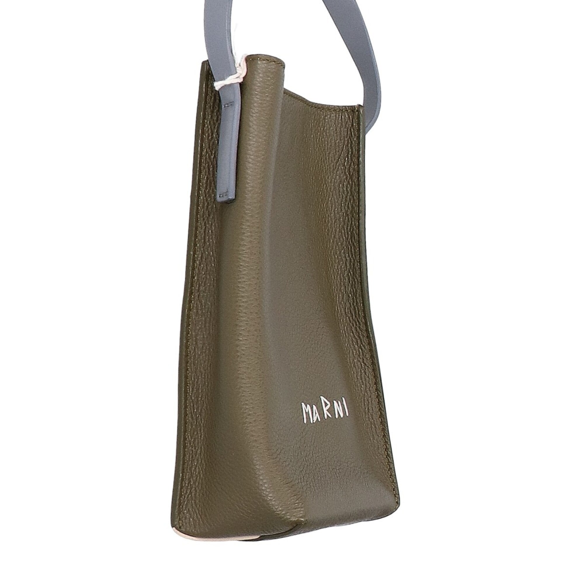 Marni Gray Ivory Khaki Leather Shoulder Bag (Pre-Owned)