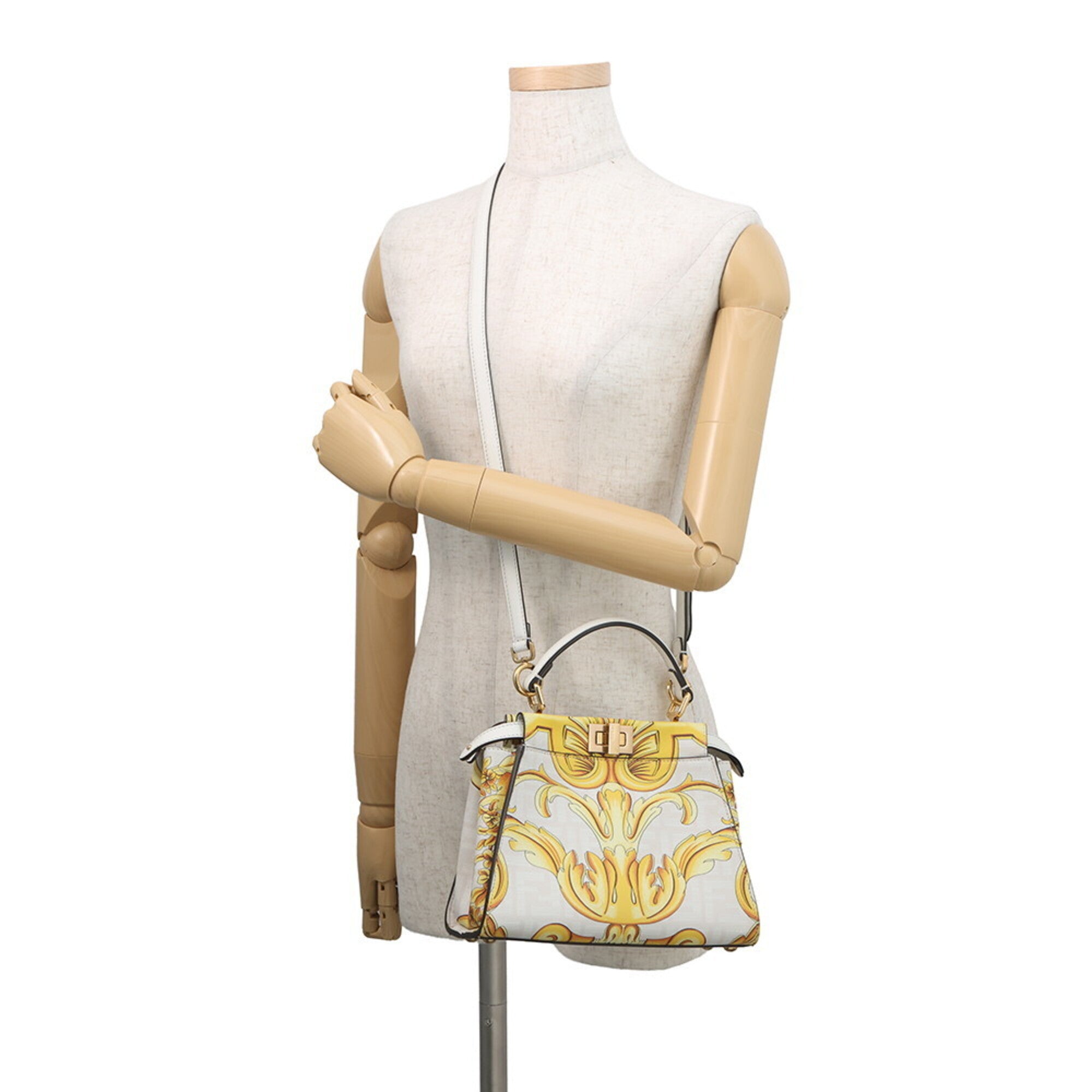 Fendi Peekaboo White Yellow Leather Handbag Shoulder Bag (Pre-Owned)