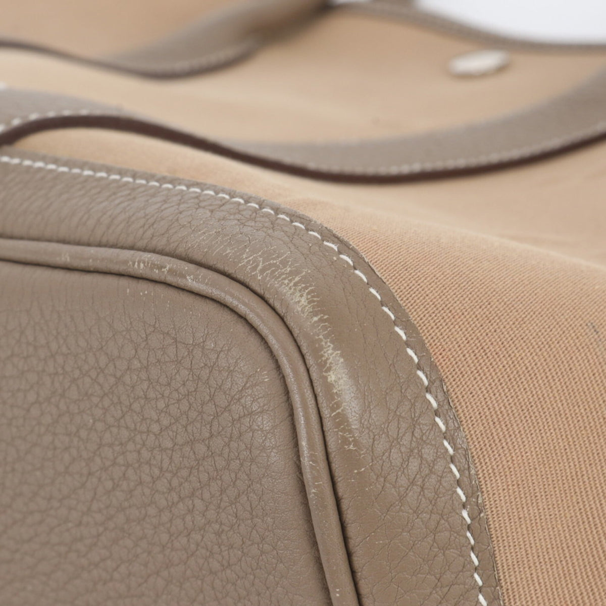 Hermes Beige Leather Canvas Shoulder Bag Tote Bag (Pre-Owned)