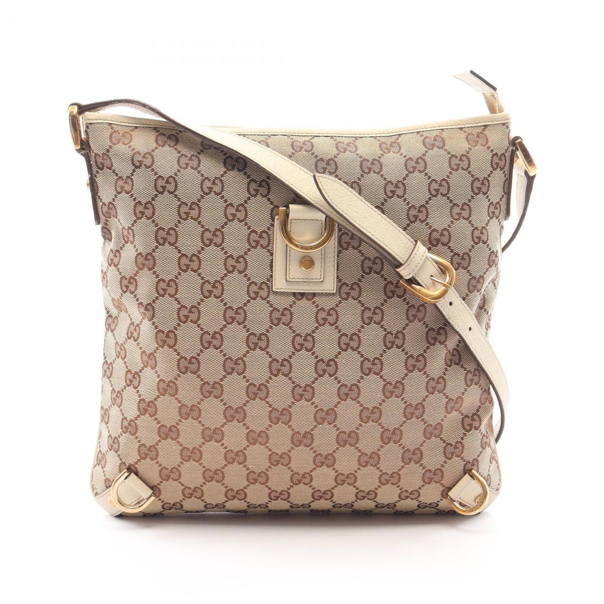 Gucci Beige Ivory Canvas Leather Shoulder Bag (Pre-Owned)