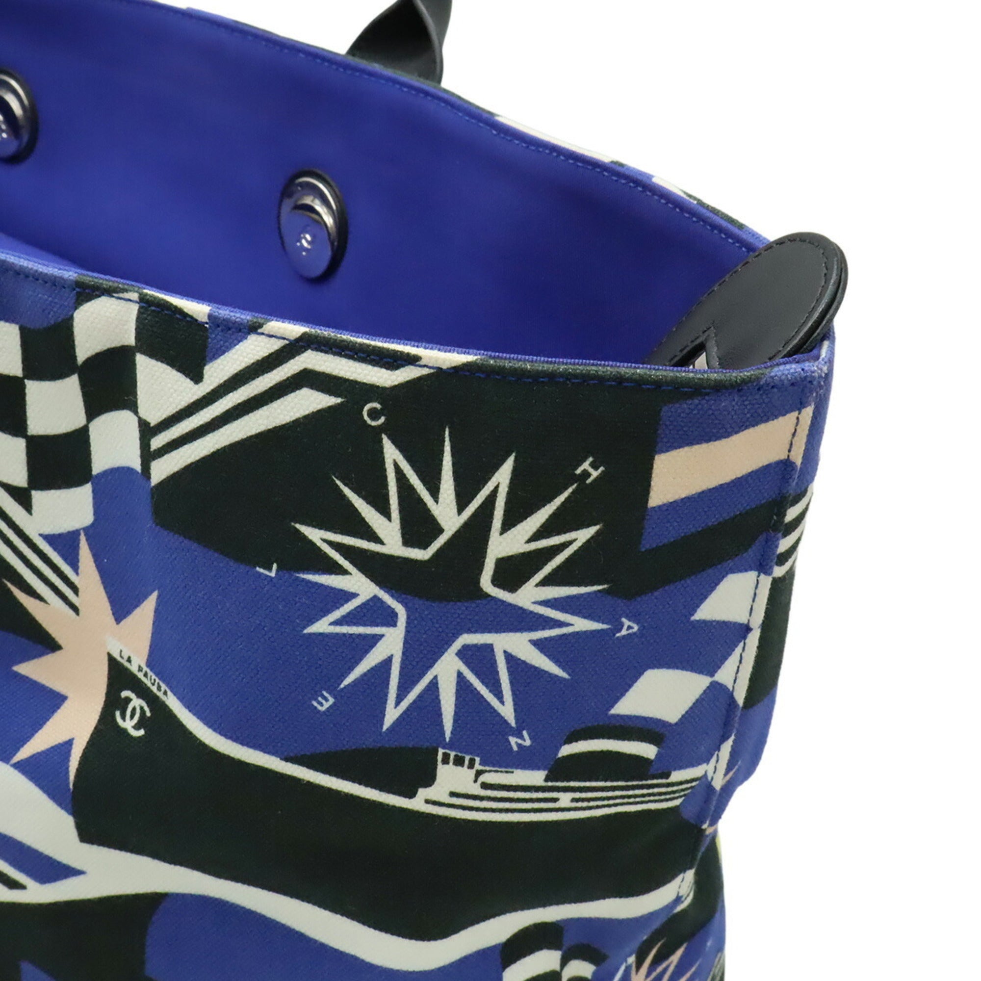 Chanel Black Blue Multi-Color Canvas Shoulder Bag Tote Bag (Pre-Owned)