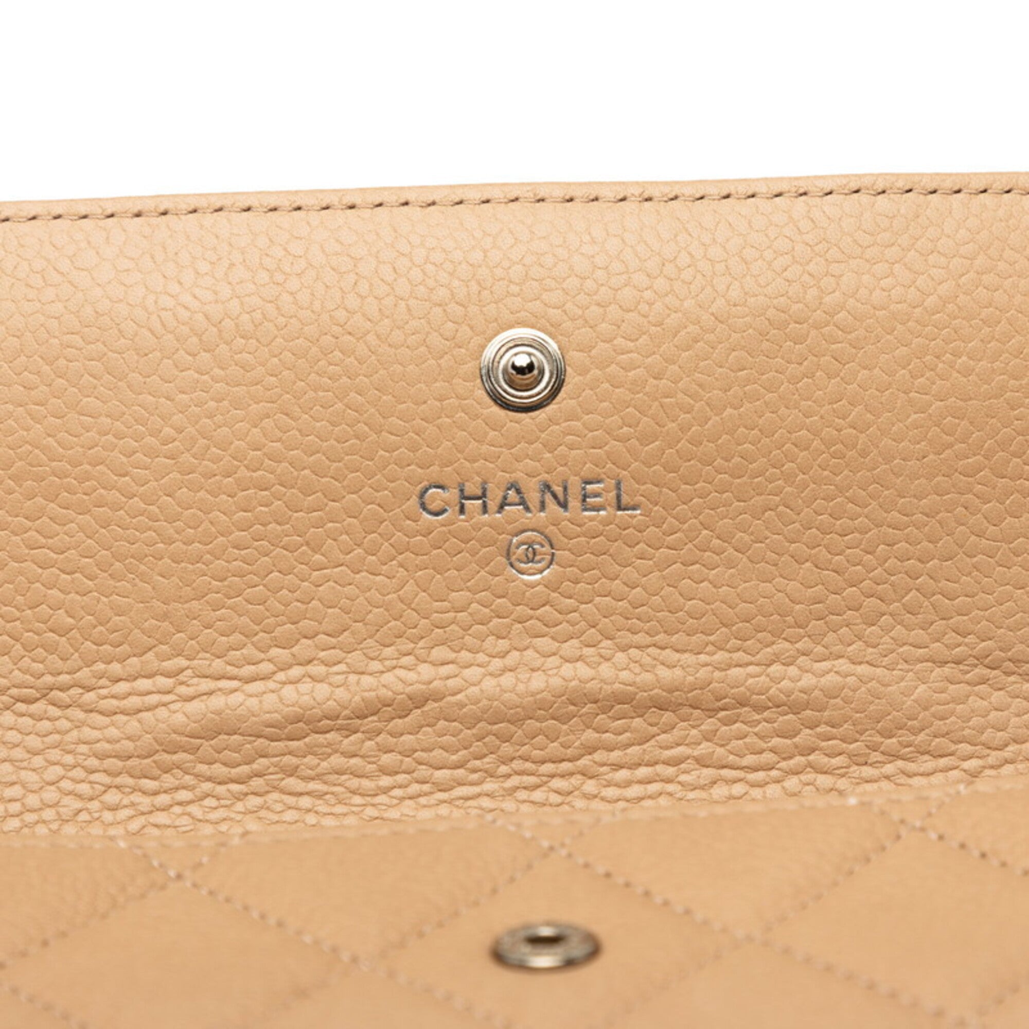 Chanel Beige Grained Calfskin Long Wallet (Bi-Fold) (Pre-Owned)