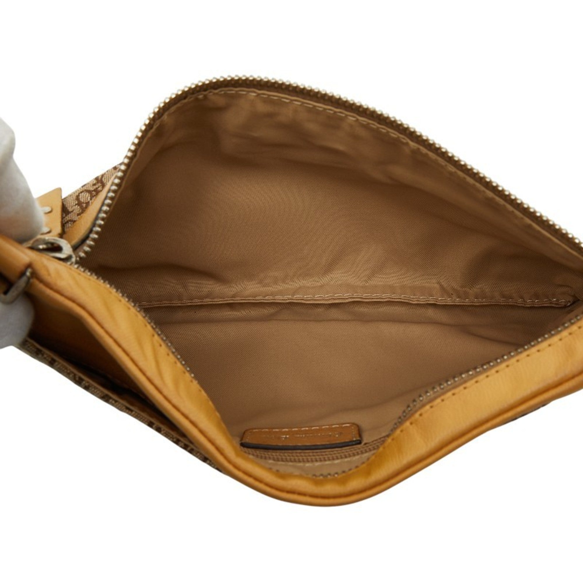 Christian Dior Beige Yellow Canvas Leather Shoulder Bag (Pre-Owned)