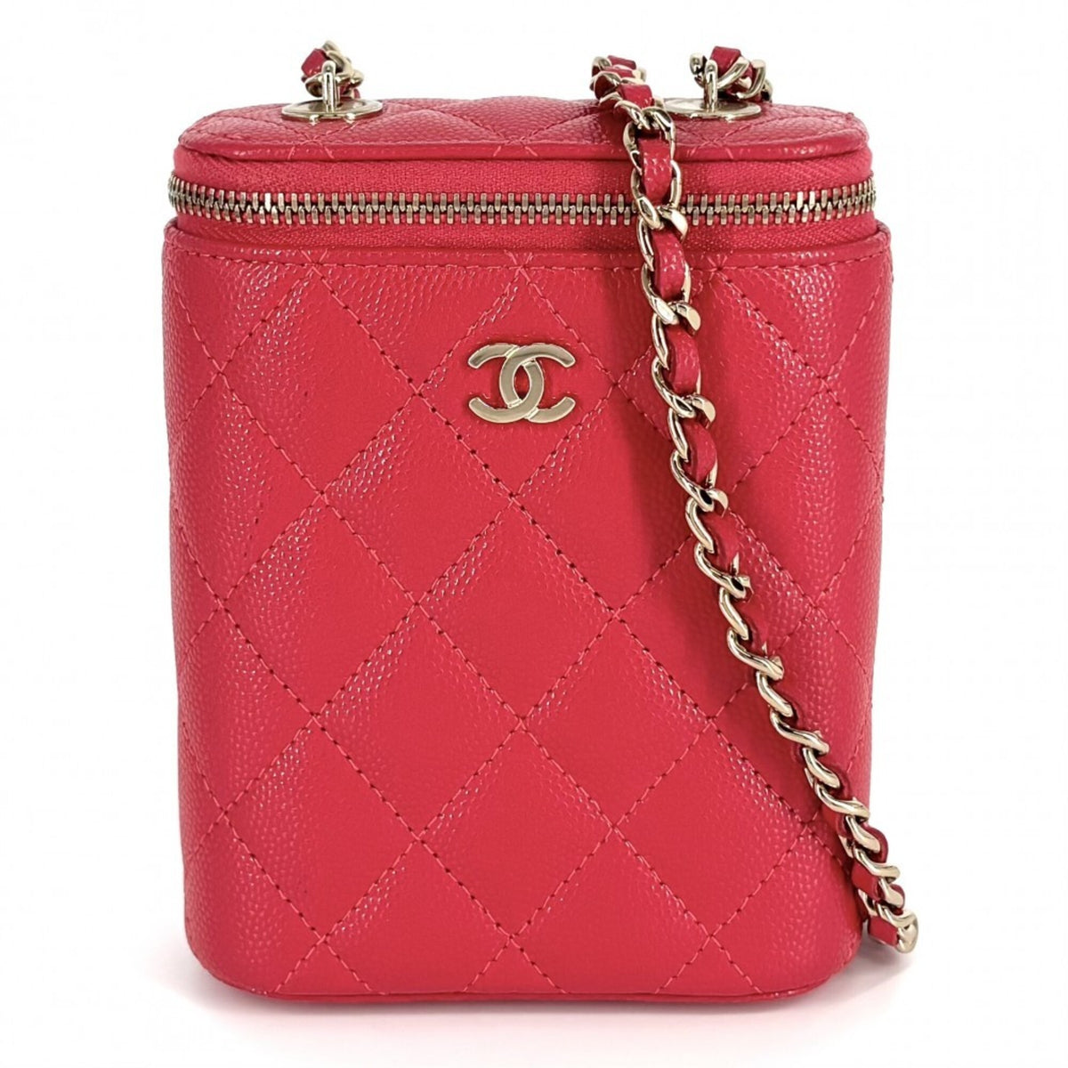 Chanel Matelasse Red Color Grained Calfskin Pochette Shoulder Bag (Pre-Owned)