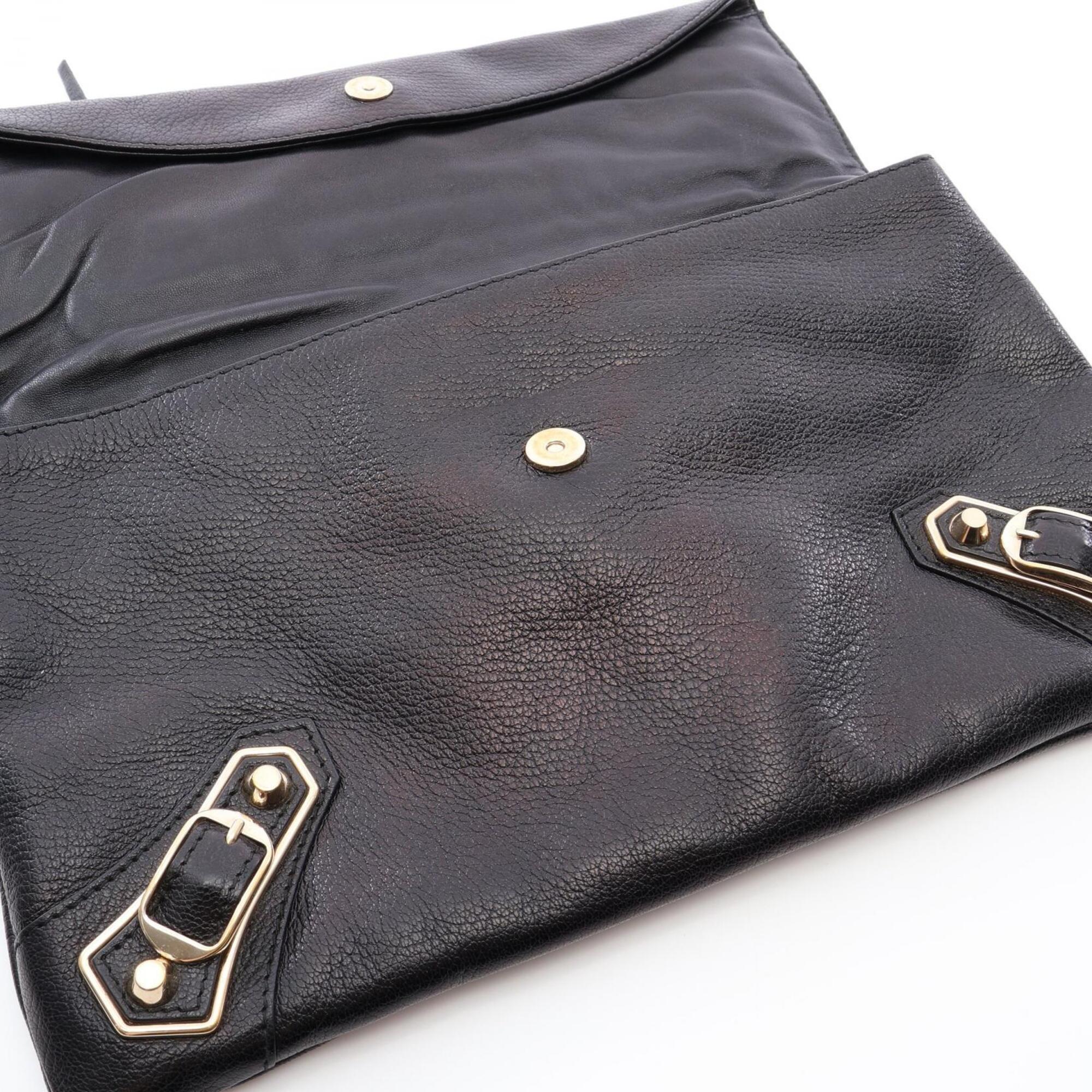 Balenciaga Black Leather Clutch Bag Handbag (Pre-Owned)