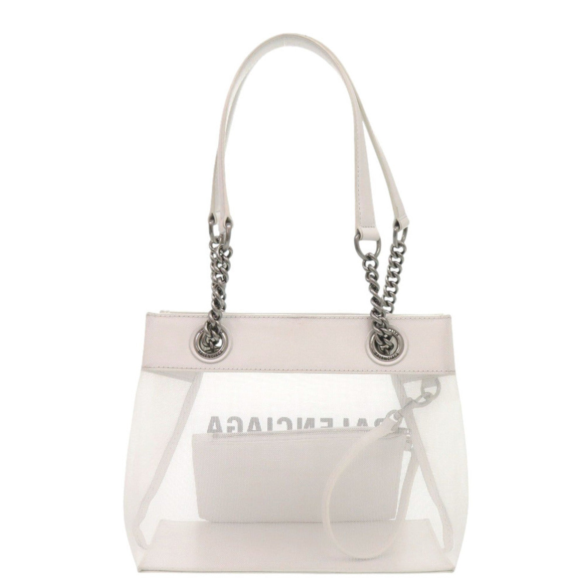 Balenciaga White Mesh Leather Pouch Tote Bag (Pre-Owned)