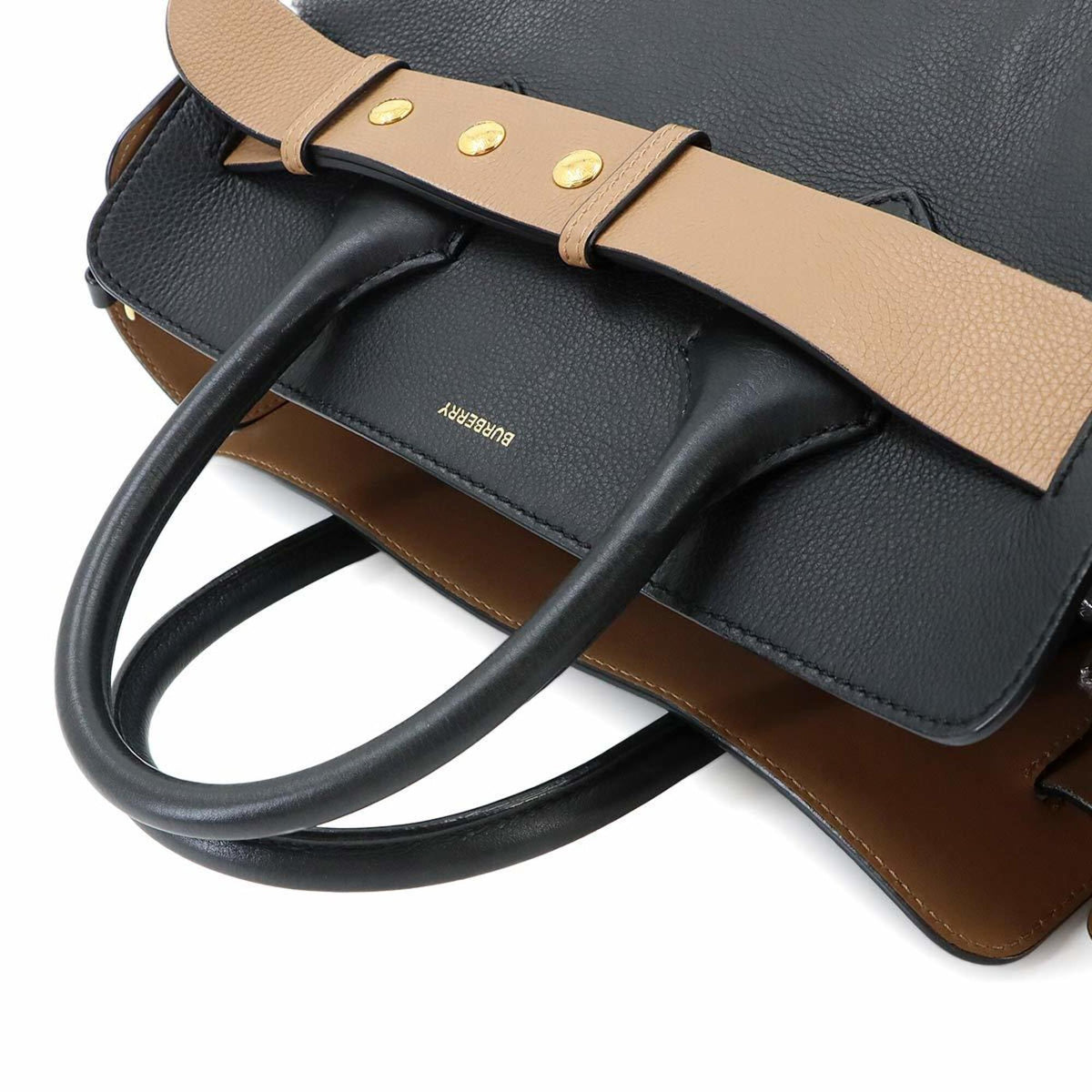 Burberry Beige Black Leather Handbag (Pre-Owned)