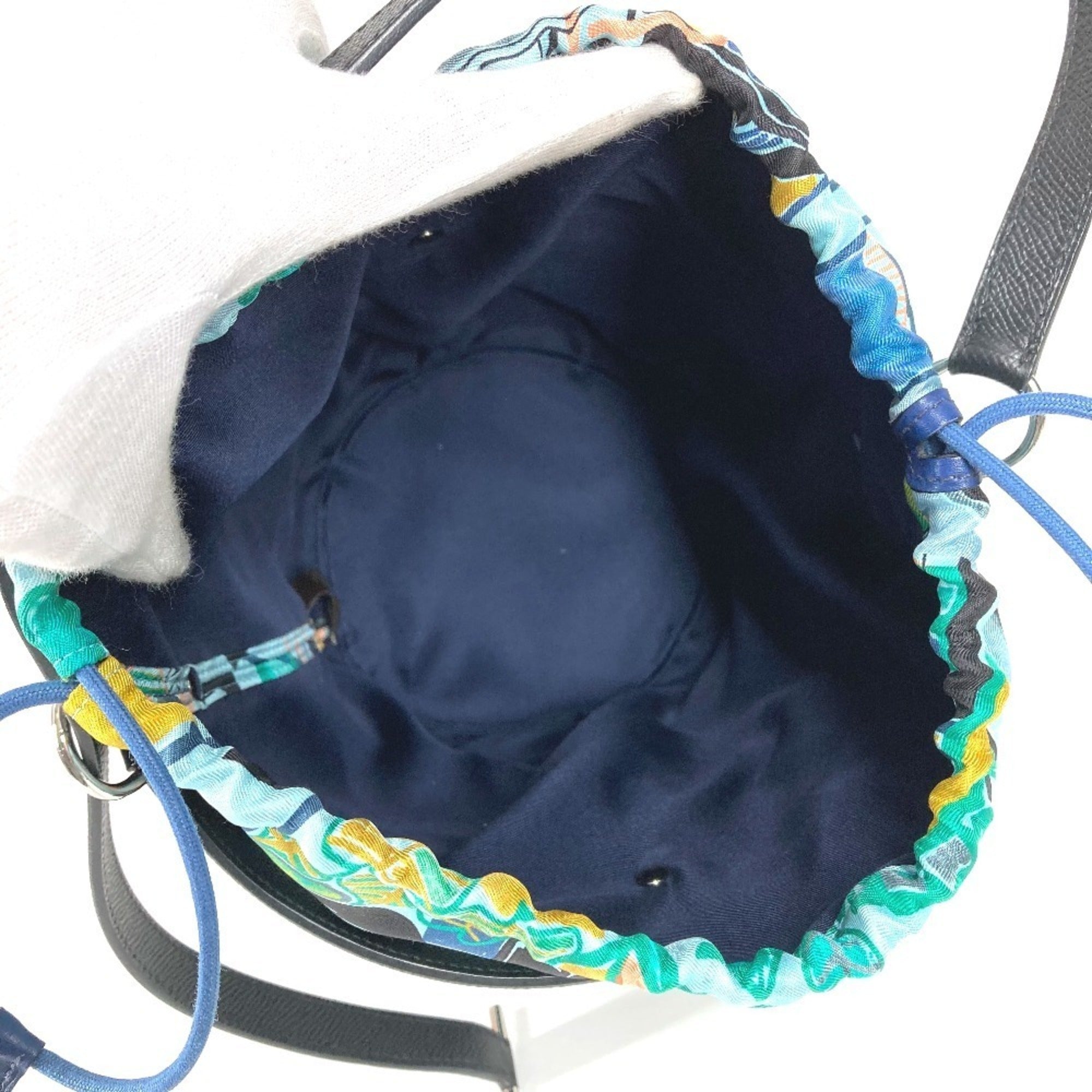 Hermes Blue Navy Leather Silk Shoulder Bag (Pre-Owned)