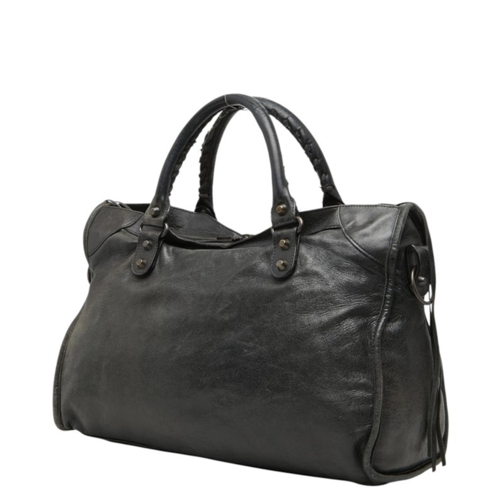 Balenciaga Black Leather Felt Handbag Shoulder Bag (Pre-Owned)