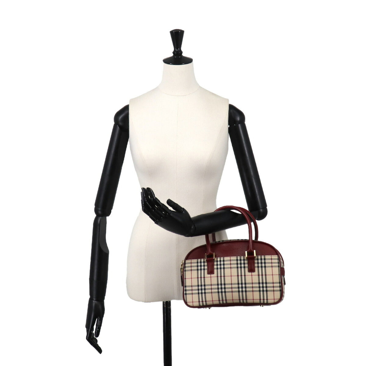 Burberry Beige Bordeaux Canvas Leather Boston Bag Handbag (Pre-Owned)