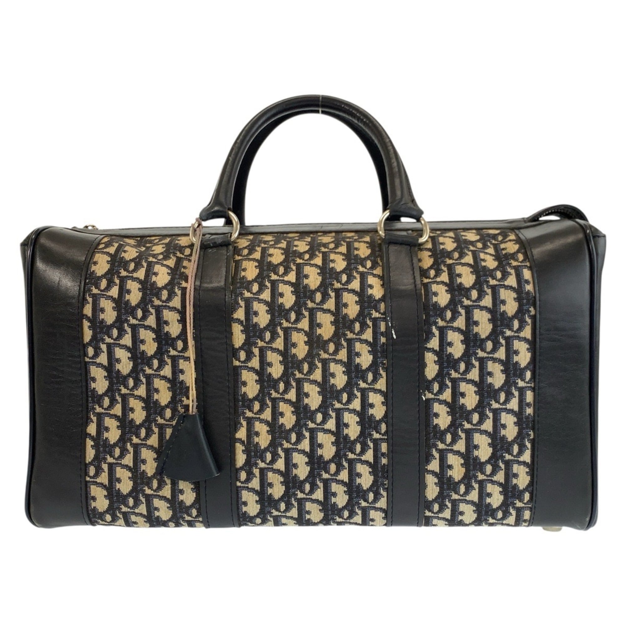 Christian Dior Navy Canvas Leather Boston Bag Handbag (Pre-Owned)
