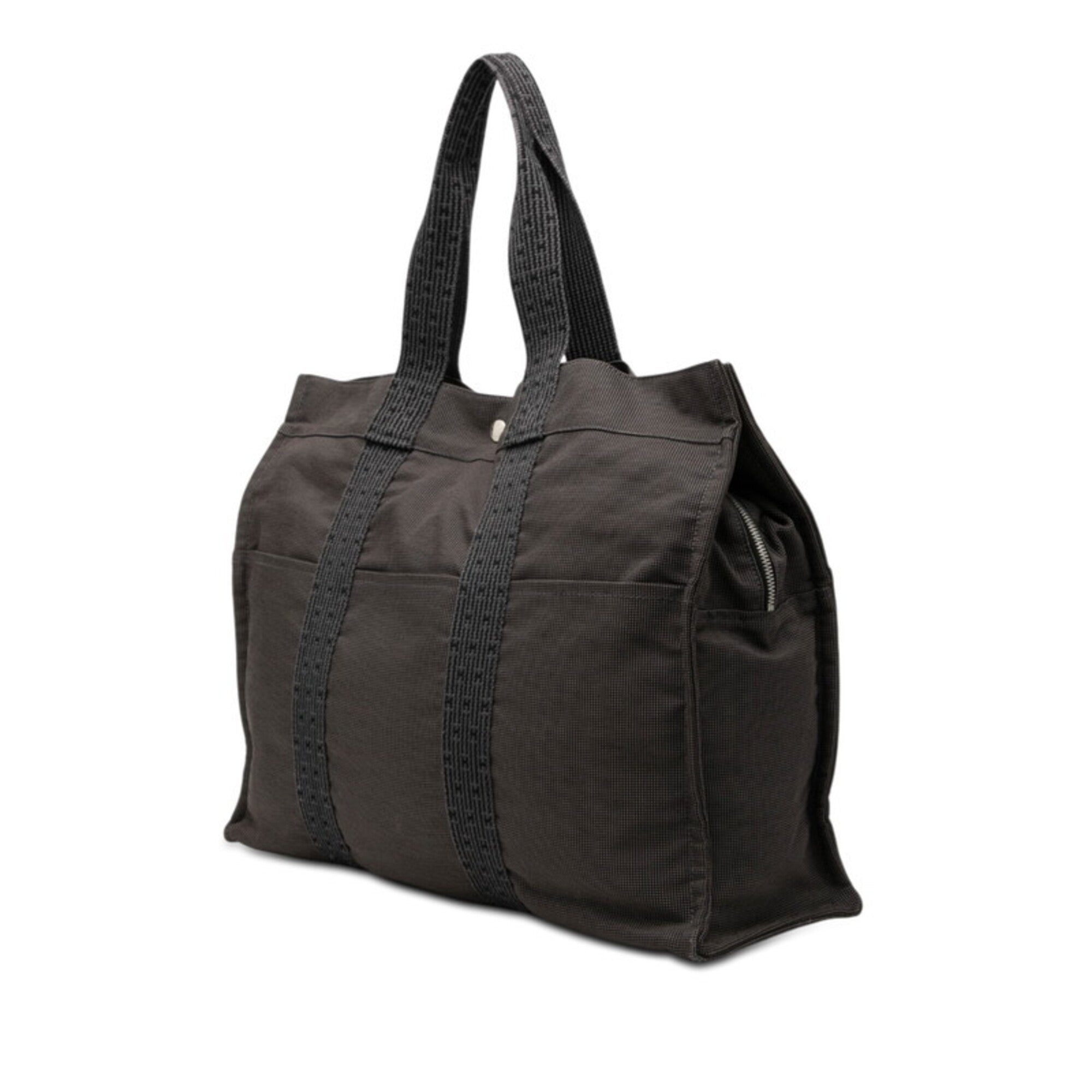 Hermes Her Line Black Gray Canvas Handbag Tote Bag (Pre-Owned)