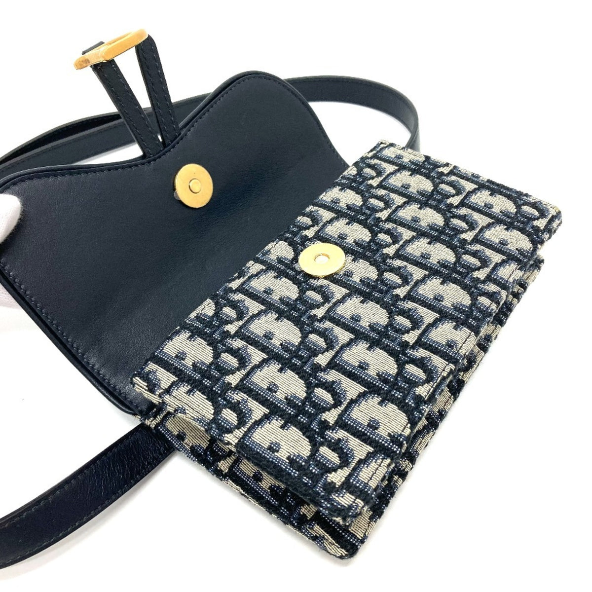 Christian Dior Navy Leather Canvas Fanny Pack Sling Bag (Pre-Owned)