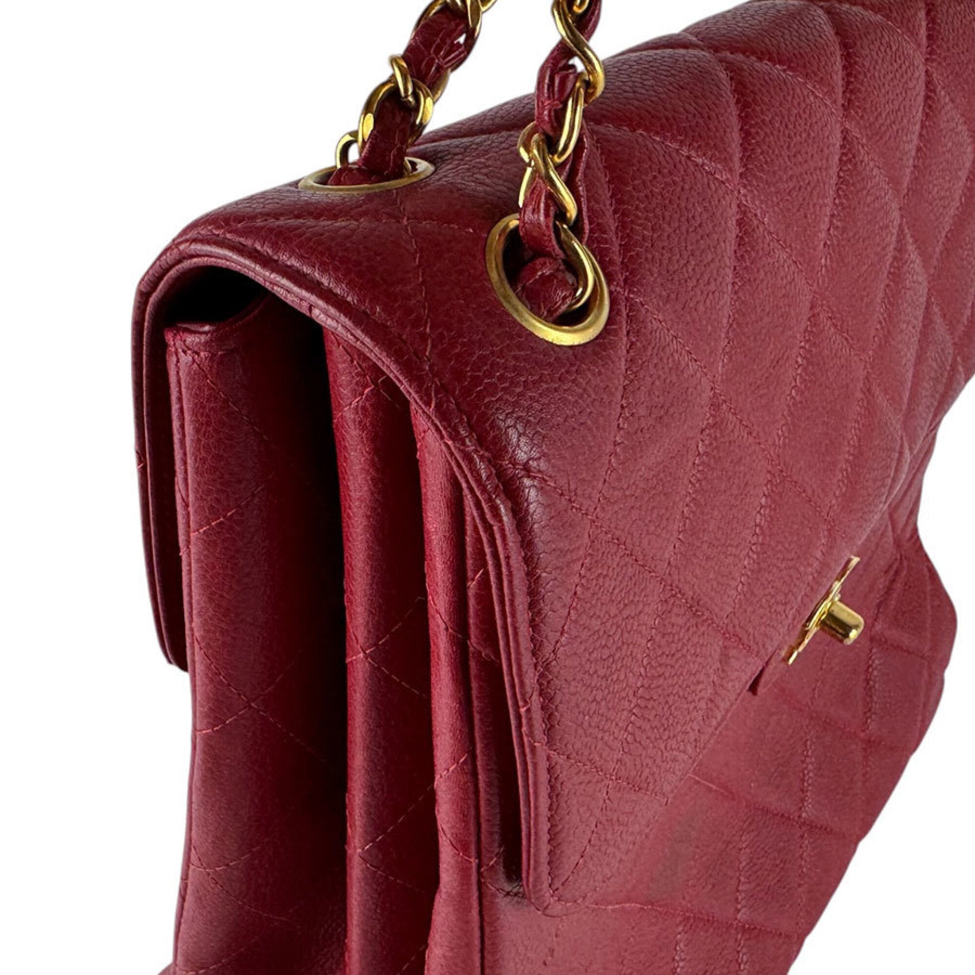 Chanel Red Color Grained Calfskin Shoulder Bag (Pre-Owned)