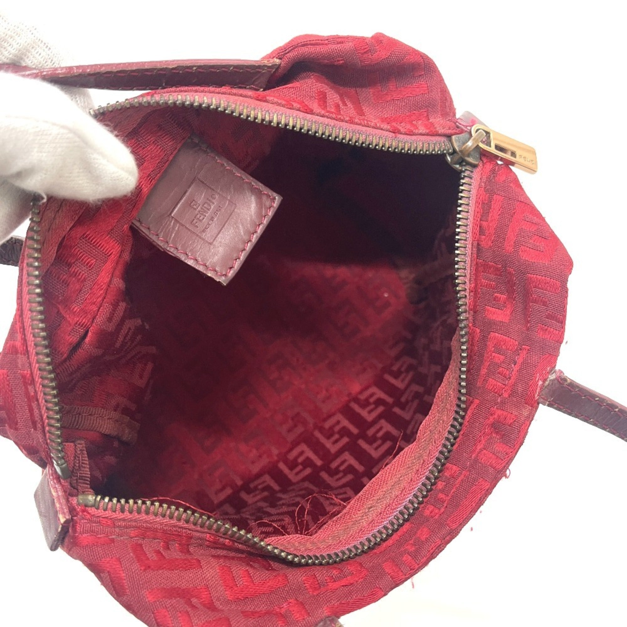 Fendi Red Color Canvas Handbag (Pre-Owned)