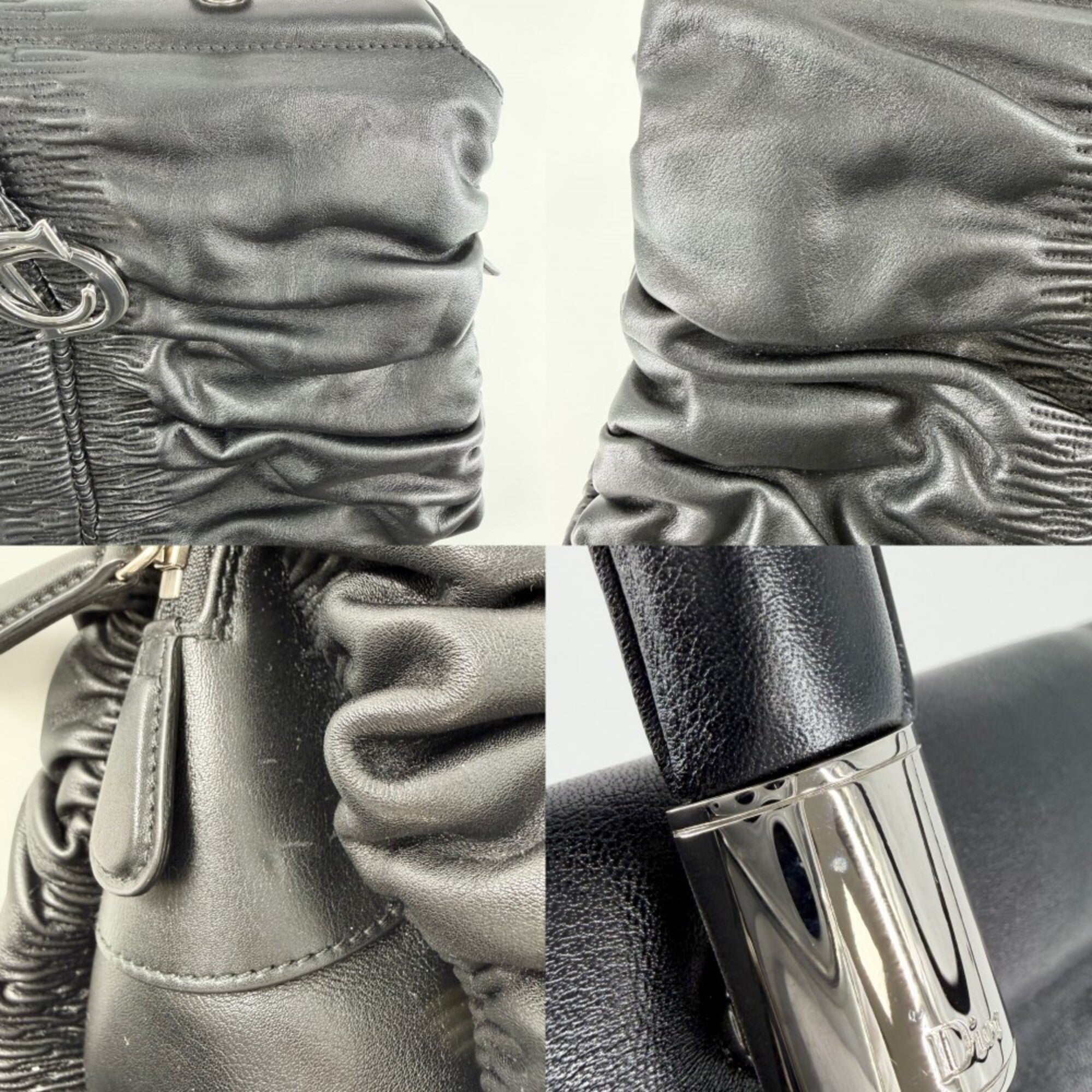 Christian Dior Black White Leather Handbag (Pre-Owned)