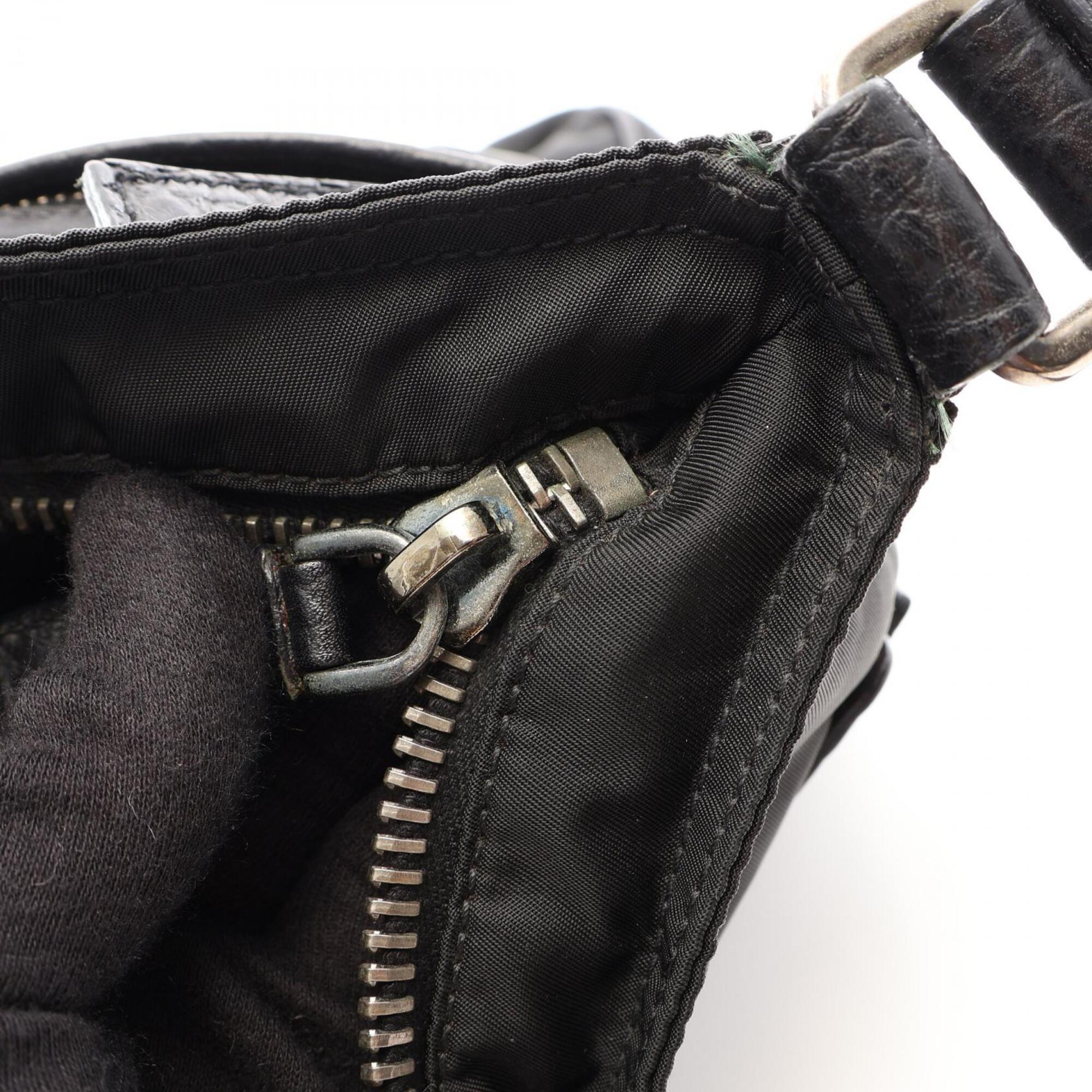 Prada Black Nylon Leather Handbag Shoulder Bag (Pre-Owned)