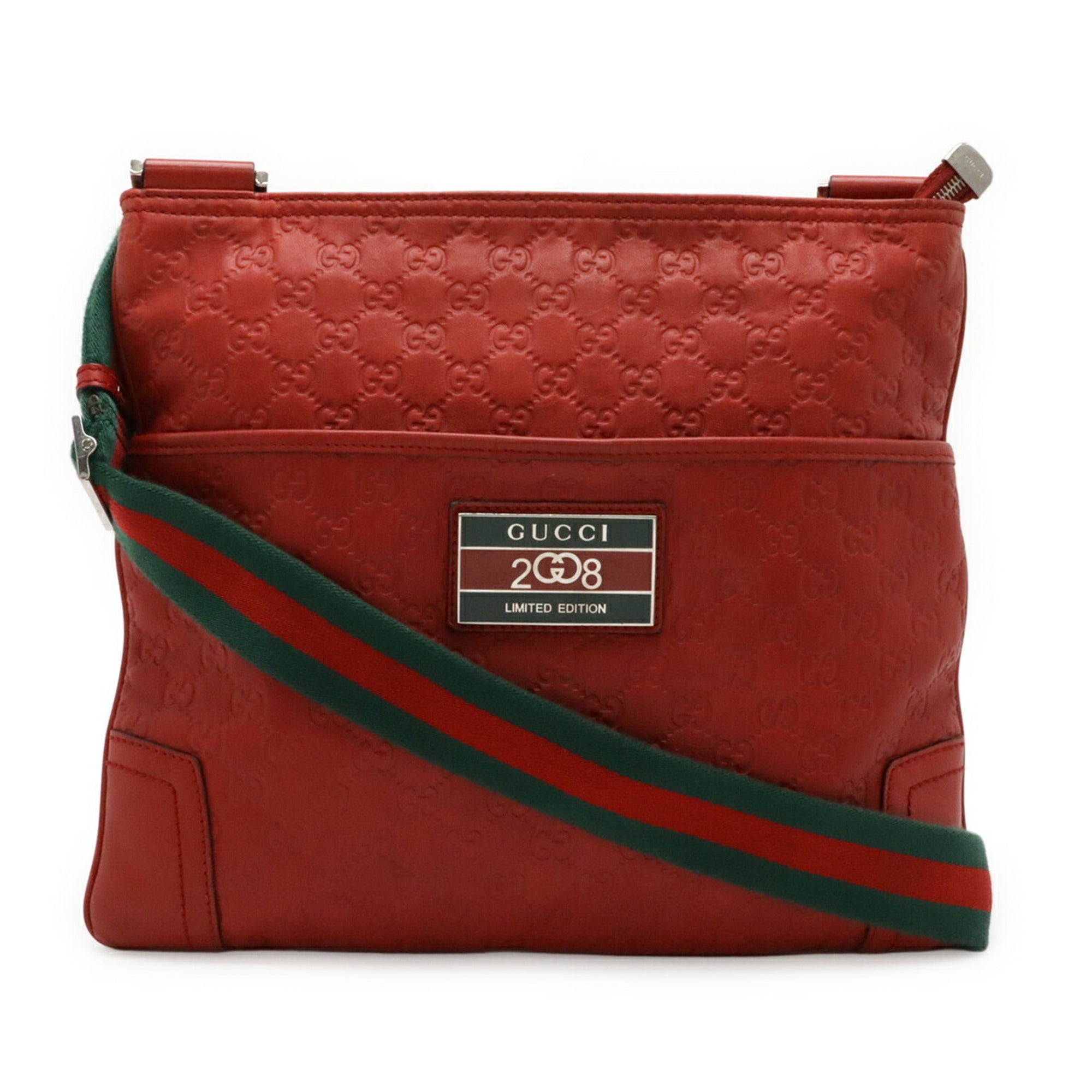 Gucci Red Color Leather Canvas Messenger Bag Shoulder Bag (Pre-Owned)