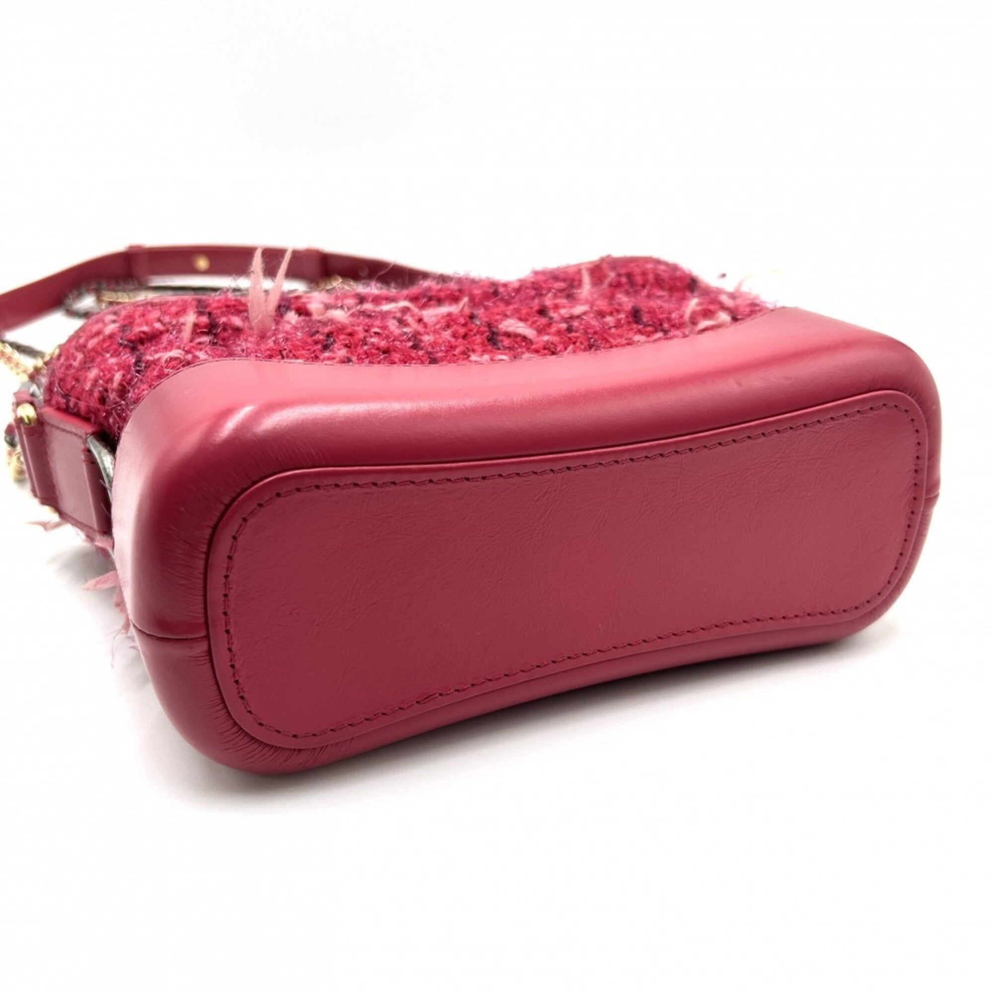 Chanel Pink Red Color Tweed Leather Shoulder Bag (Pre-Owned)