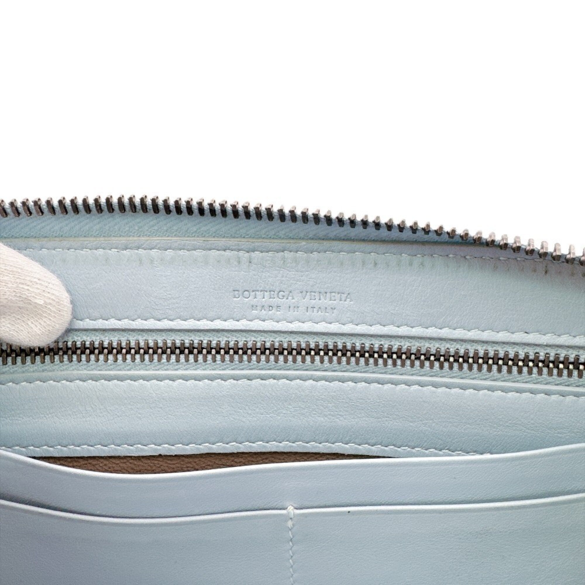 Bottega Veneta Intrecciato Blue Leather Long Wallet (Bi-Fold) (Pre-Owned)