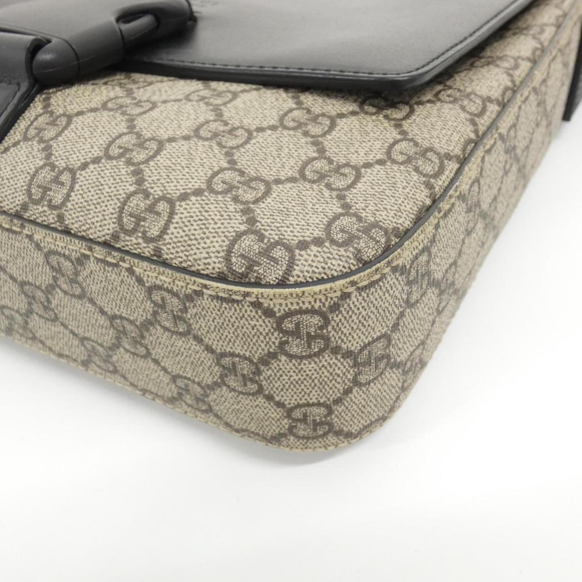 Gucci Beige Black Gg Supreme Leather Shoulder Bag (Pre-Owned)