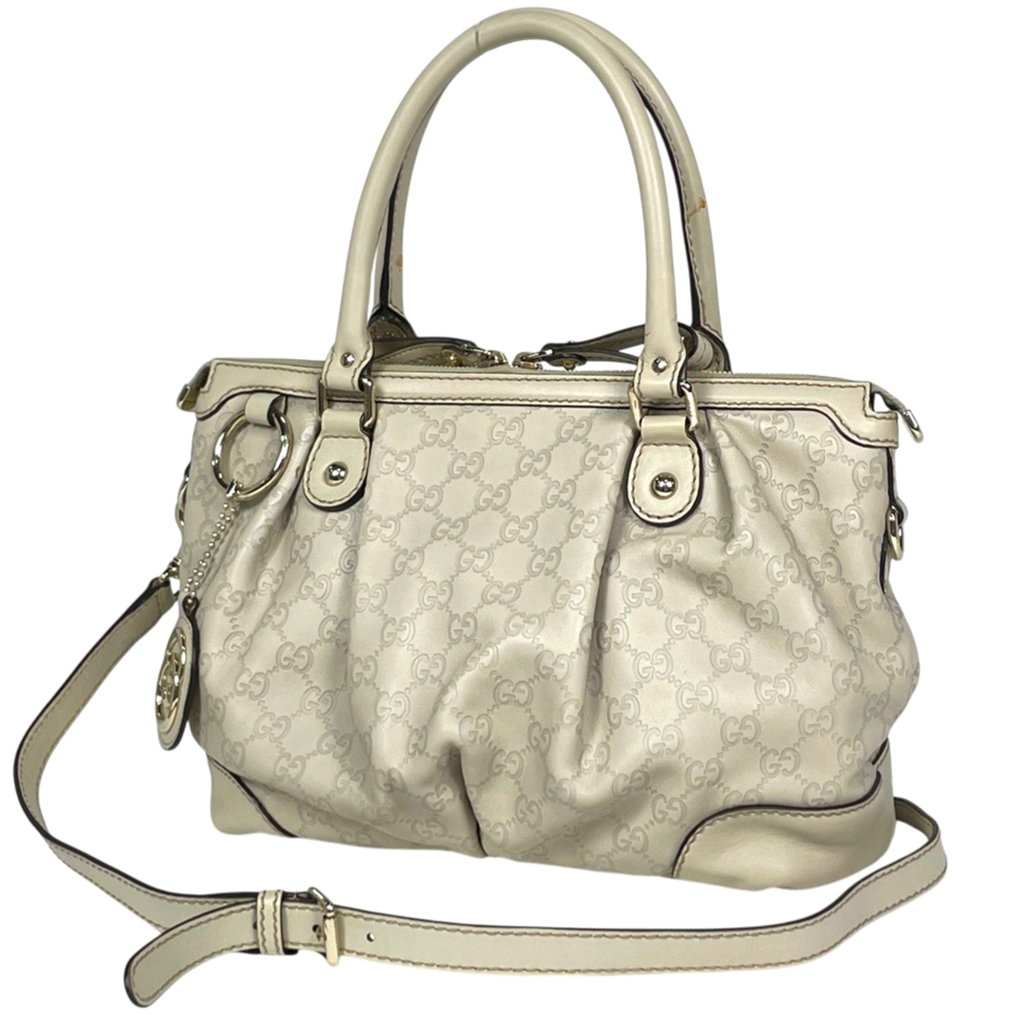 Gucci Sukey Ivory Gg Leather Handbag (Pre-Owned)