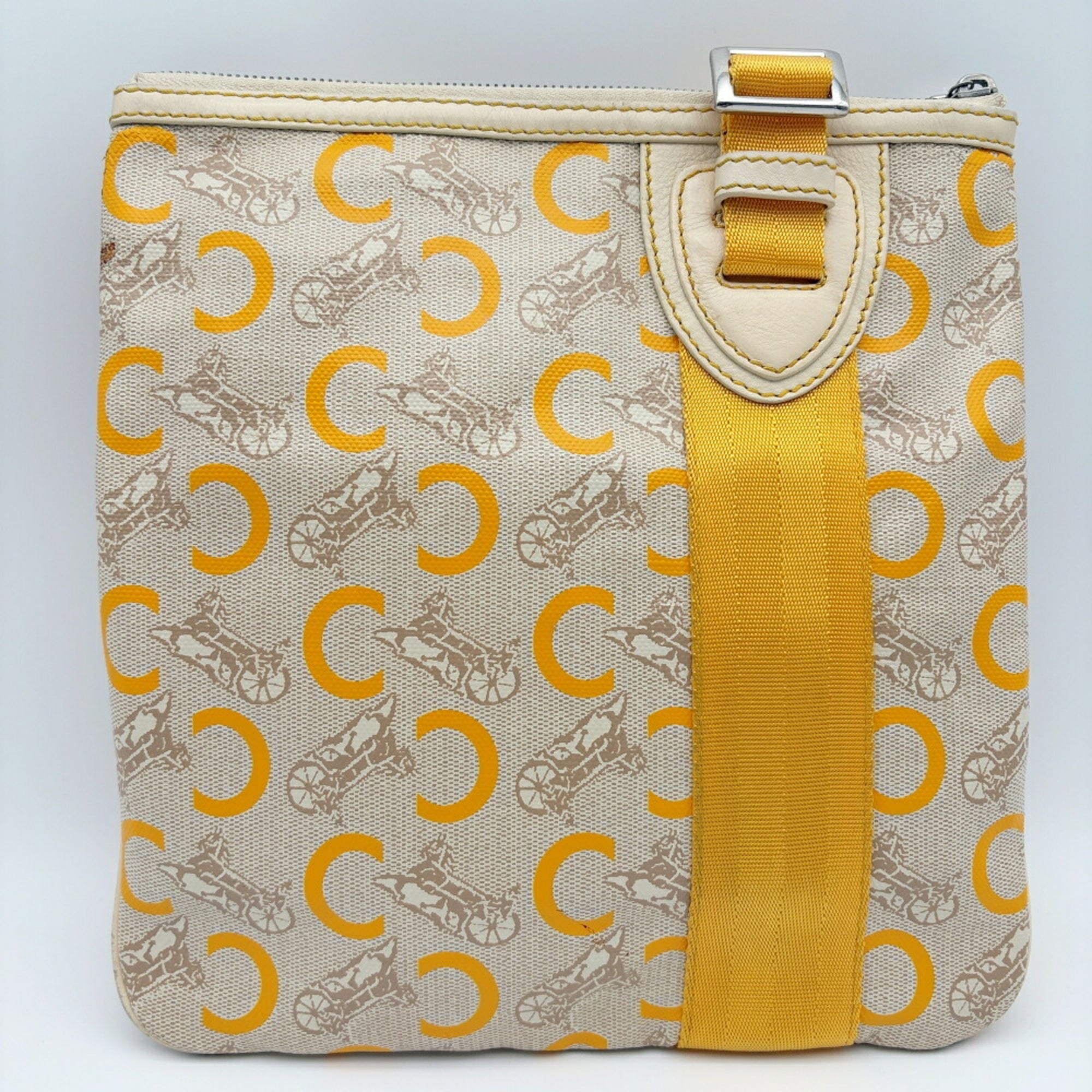 Celine Beige Yellow Canvas Pvc Leather Pochette Shoulder Bag (Pre-Owned)