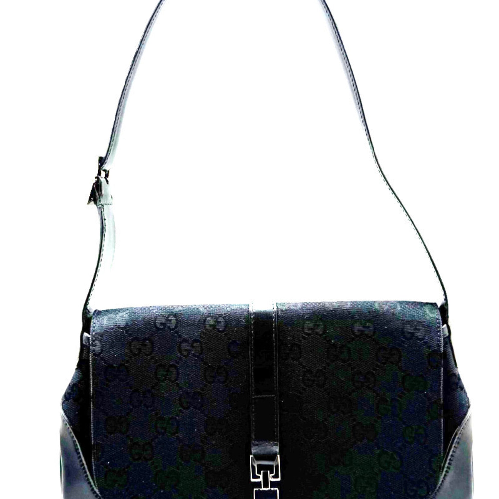 Gucci Gg Canvas Black Gg Canvas Leather Handbag Shoulder Bag (Pre-Owned)