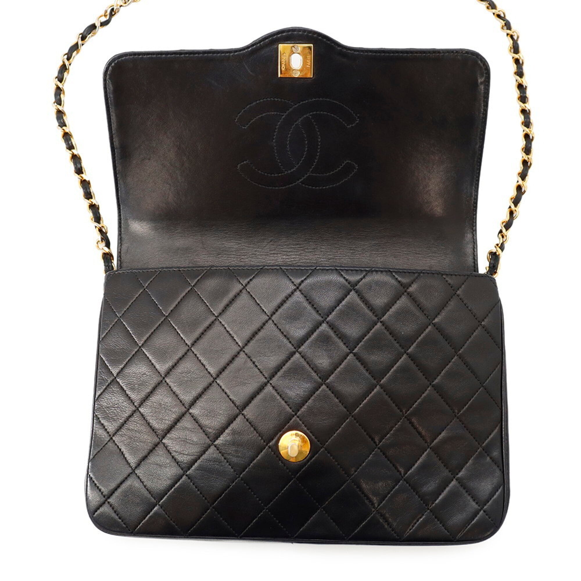 Chanel Matelasse Black Leather Handbag Shoulder Bag (Pre-Owned)
